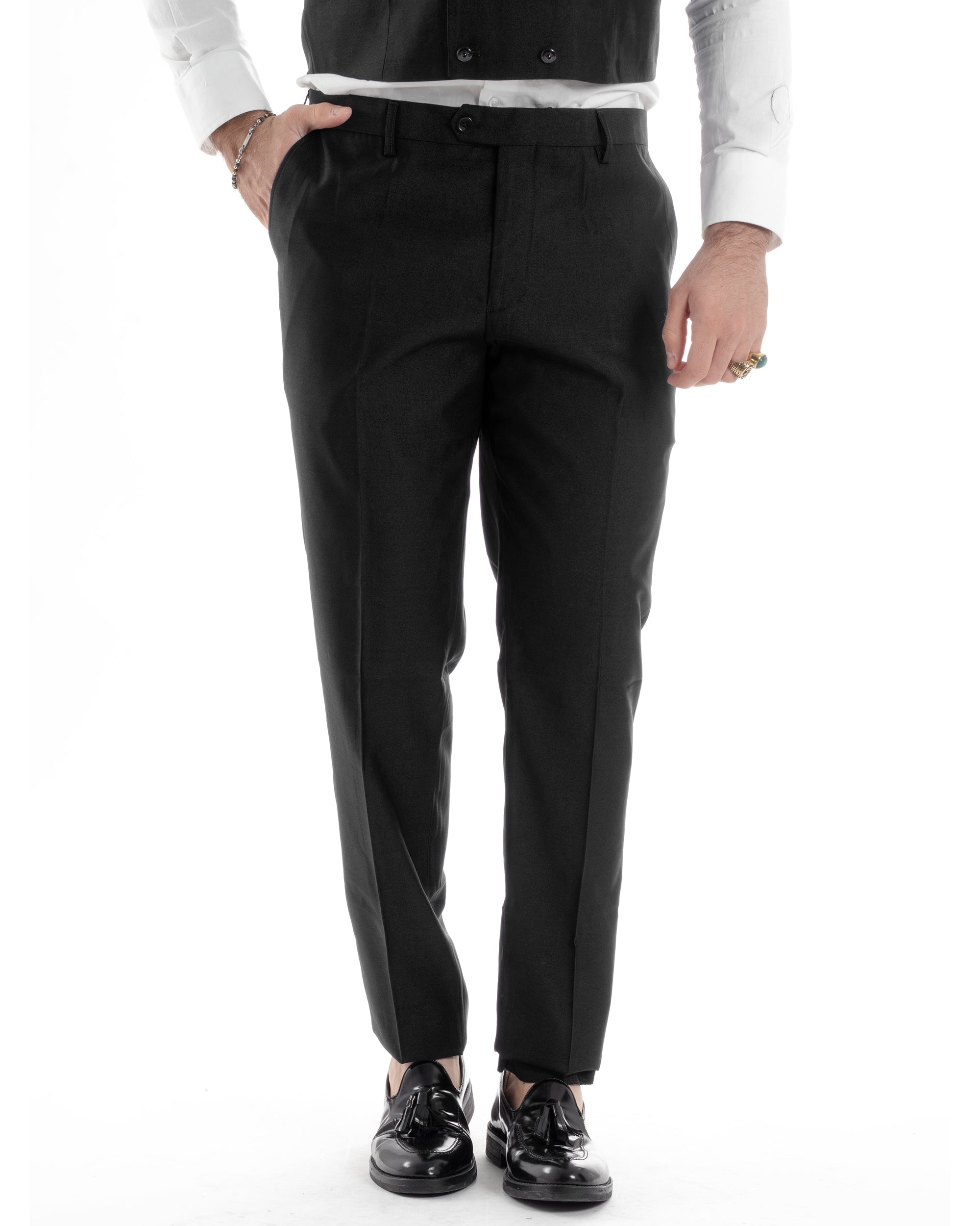 Abito Uomo Monopetto Damascato Vestito 3 Pezzi Completo Sposo Giacca Pantaloni Panciotto Plastron Cerimonia Elegante Sartoriale Nero GIOSAL-AE1130A