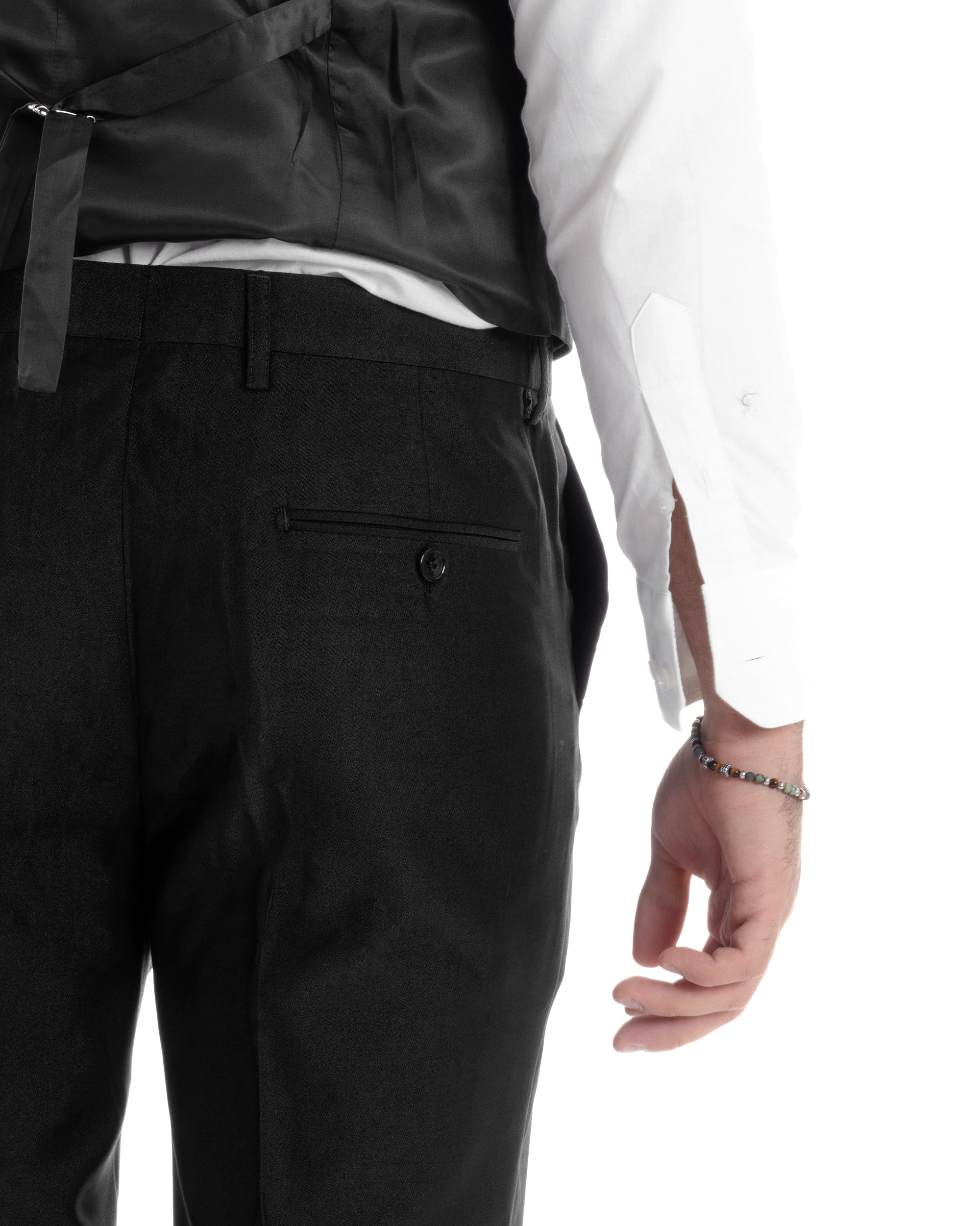 Abito Uomo Monopetto Damascato Vestito 3 Pezzi Completo Sposo Giacca Pantaloni Panciotto Plastron Cerimonia Elegante Sartoriale Nero GIOSAL-AE1130A