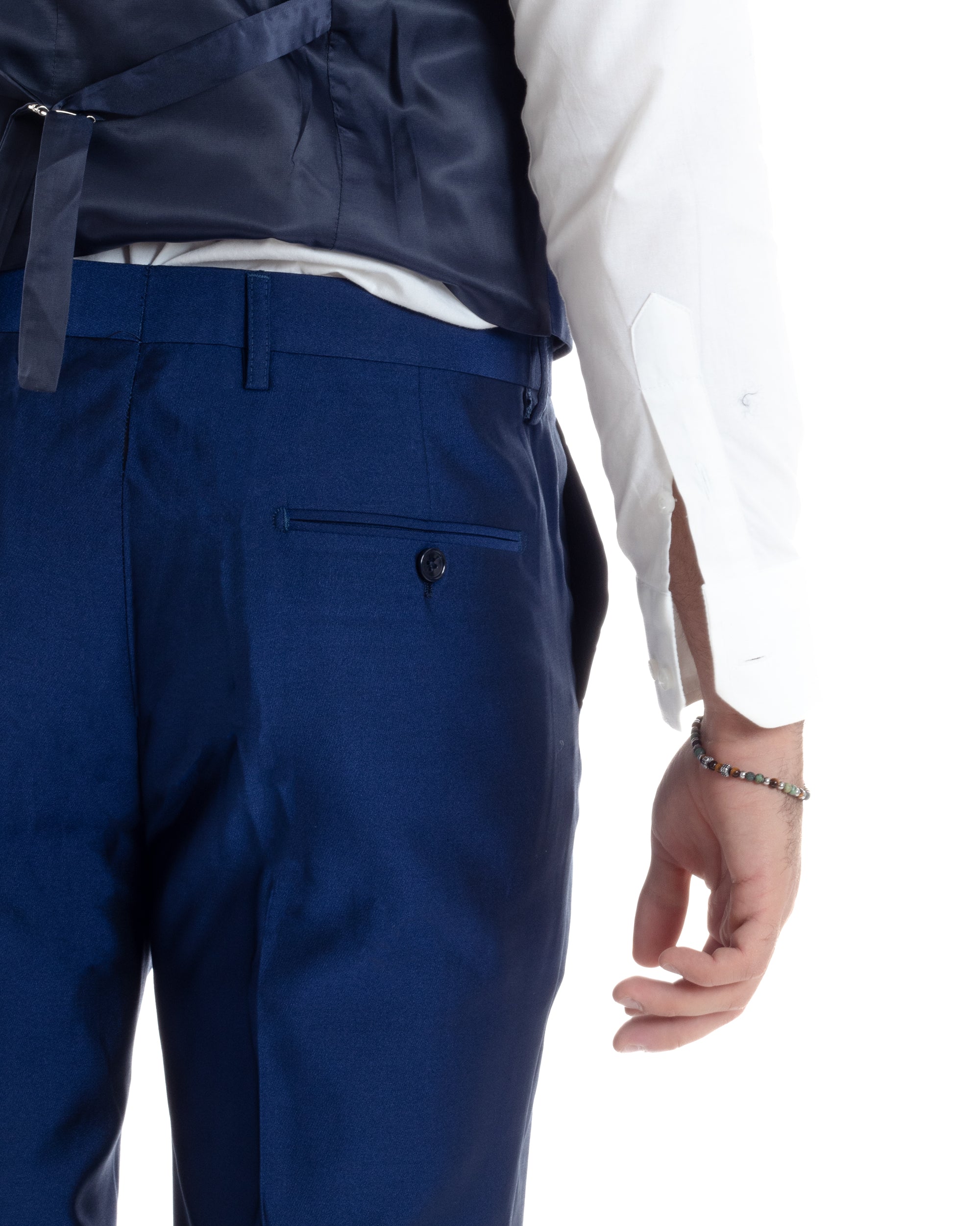 Abito Uomo Monopetto Damascato Vestito 3 Pezzi Completo Sposo Giacca Pantaloni Panciotto Plastron Cerimonia Elegante Sartoriale Blu GIOSAL-AE1131A