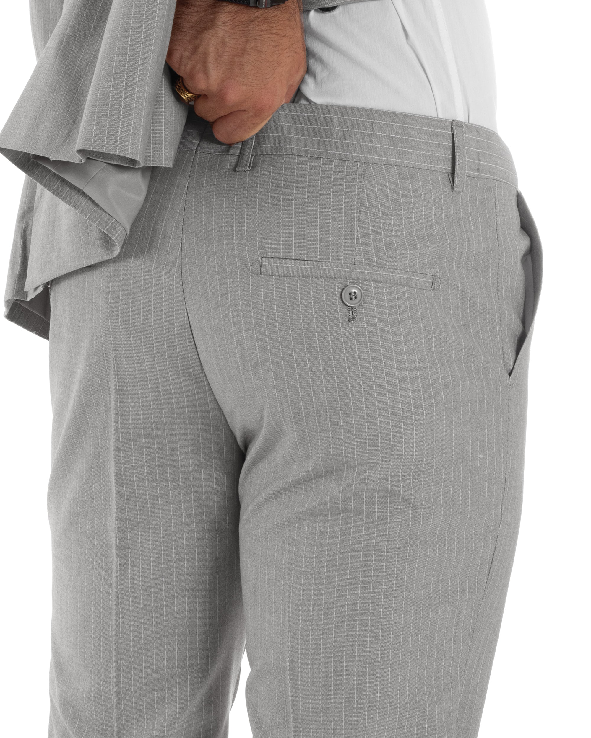 Abito Uomo Doppiopetto Vestito Completo Rigato Elegante Sartoriale Giacca Pantaloni Bottoni Metallo Fantasia Gessata Grigio GIOSAL-AE1132A