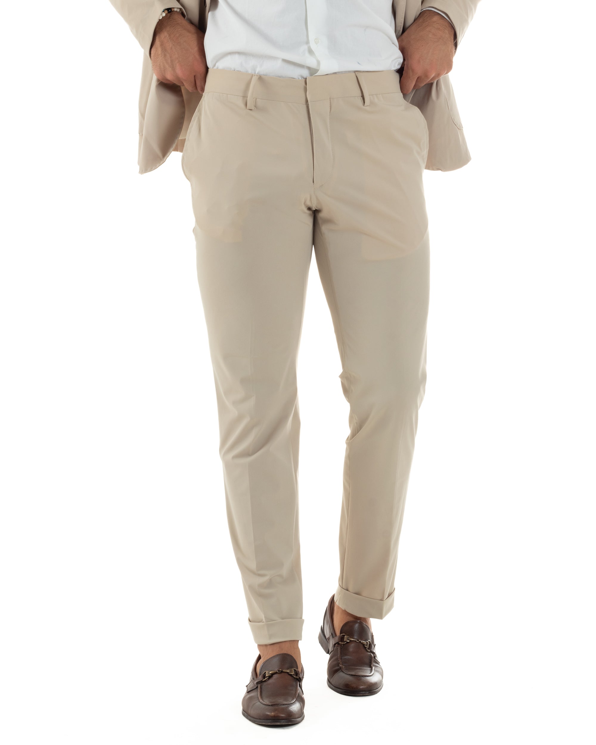 Abito Uomo Monopetto Completo Antivento Con Cappuccio E Pettorina Removibile Vestito No Stiro Giacca Pantaloni Casual Elegante Beige GIOSAL-AE1134A