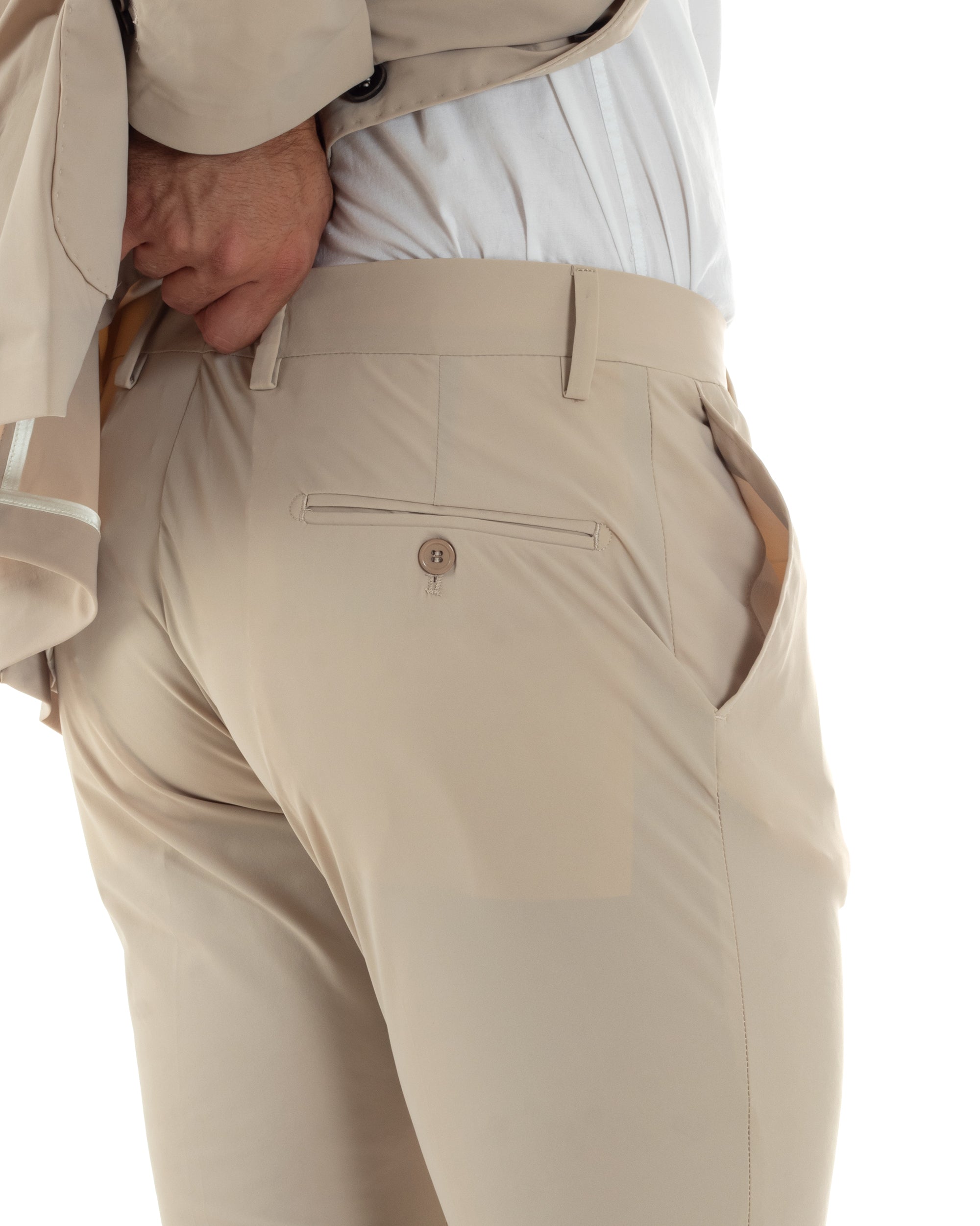 Abito Uomo Monopetto Completo Antivento Con Cappuccio E Pettorina Removibile Vestito No Stiro Giacca Pantaloni Casual Elegante Beige GIOSAL-AE1134A