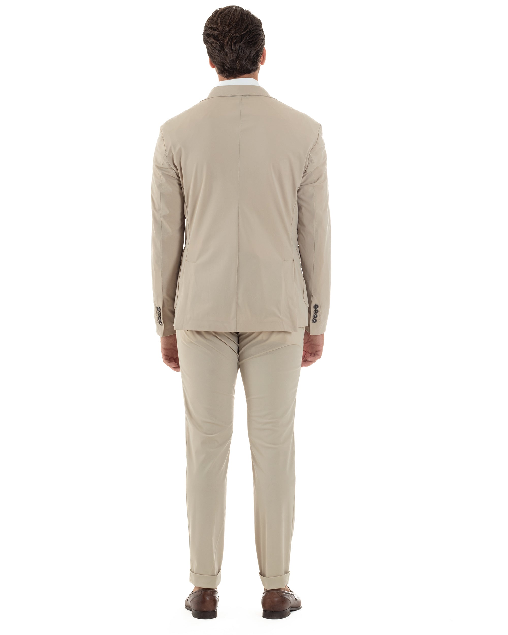 Abito Uomo Monopetto Completo Antivento Con Cappuccio E Pettorina Removibile Vestito No Stiro Giacca Pantaloni Casual Elegante Beige GIOSAL-AE1134A