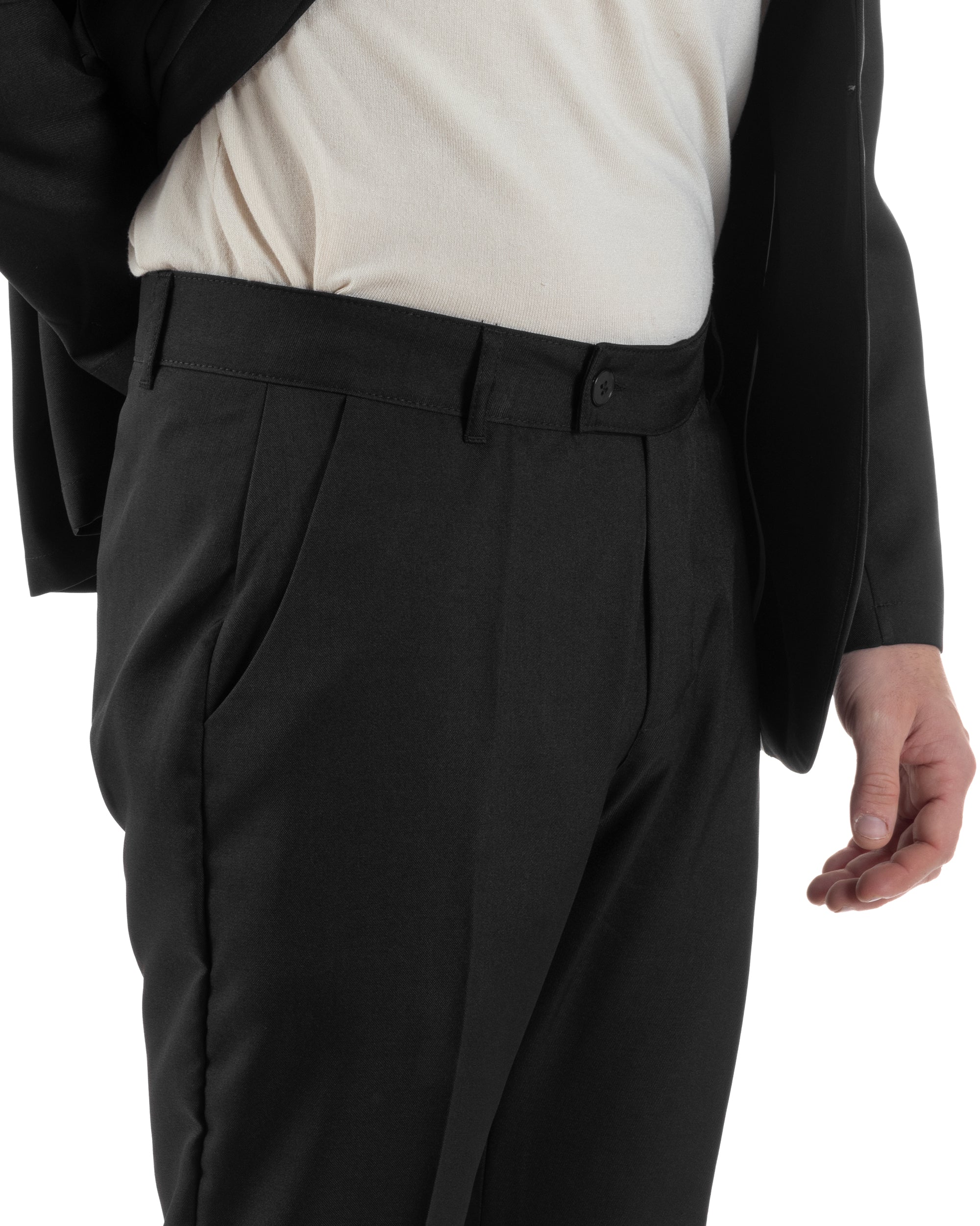 Abito Uomo Monopetto Strutturato Vestito Casual Completo Giacca Coreana Pantaloni Con Abbottonatura Allungata Nero GIOSAL-AE1135A