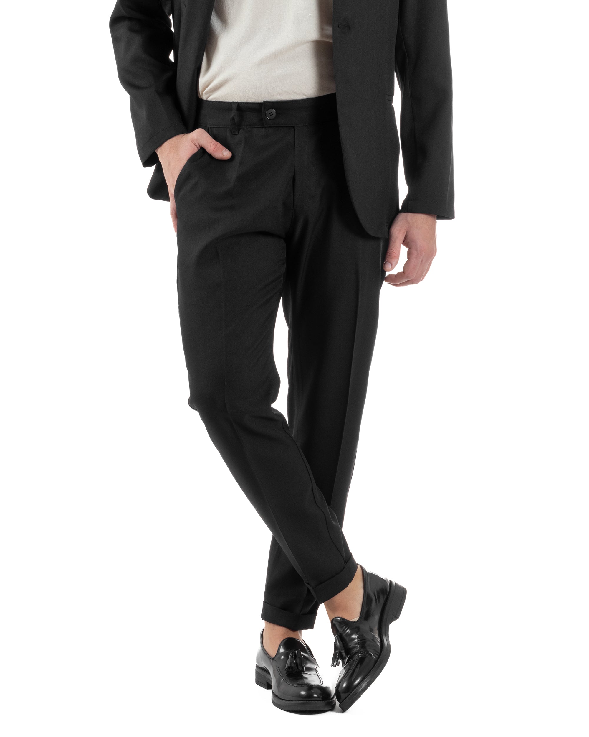 Abito Uomo Monopetto Strutturato Vestito Casual Completo Giacca Coreana Pantaloni Con Abbottonatura Allungata Nero GIOSAL-AE1135A