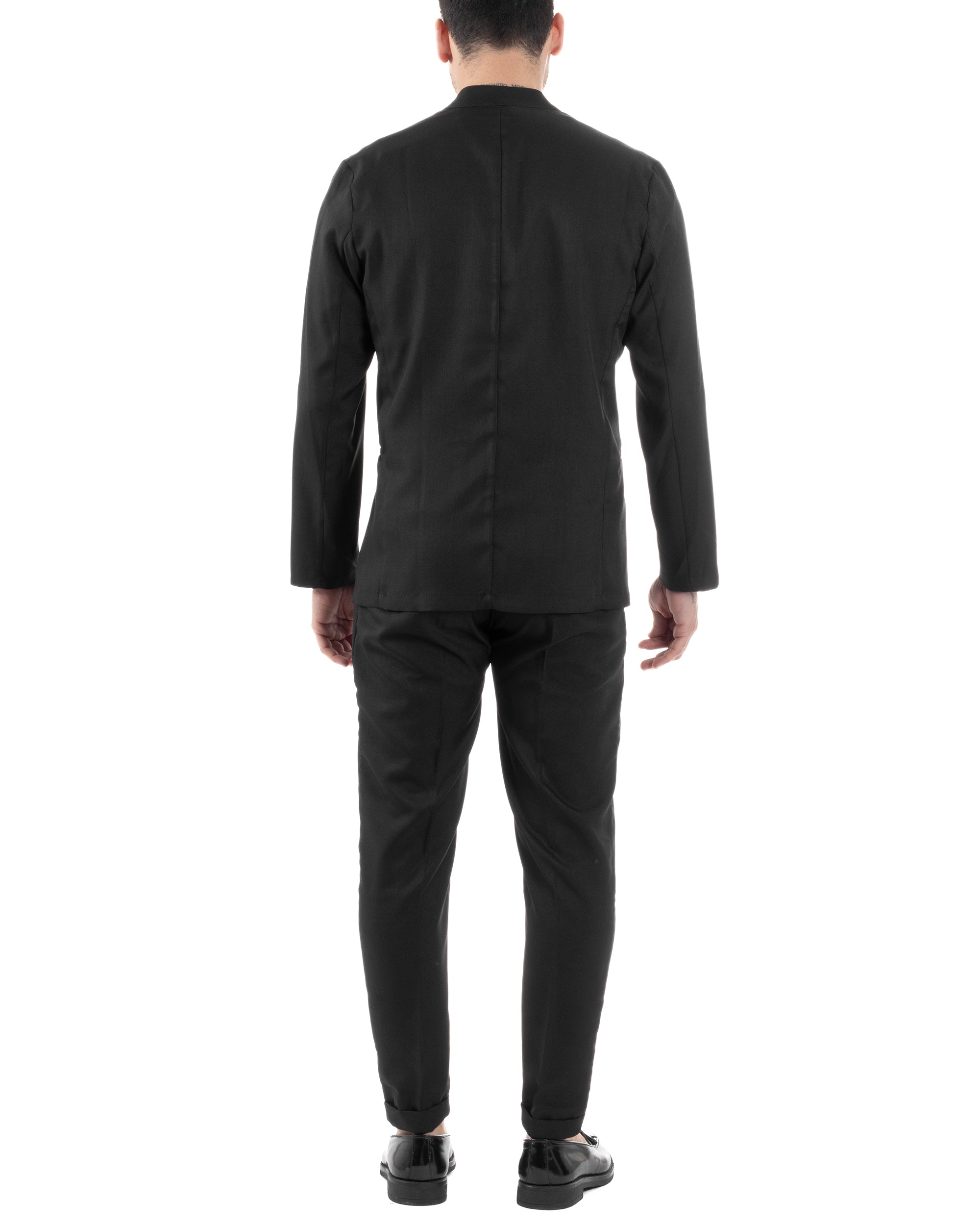 Abito Uomo Monopetto Strutturato Vestito Casual Completo Giacca Coreana Pantaloni Con Abbottonatura Allungata Nero GIOSAL-AE1135A