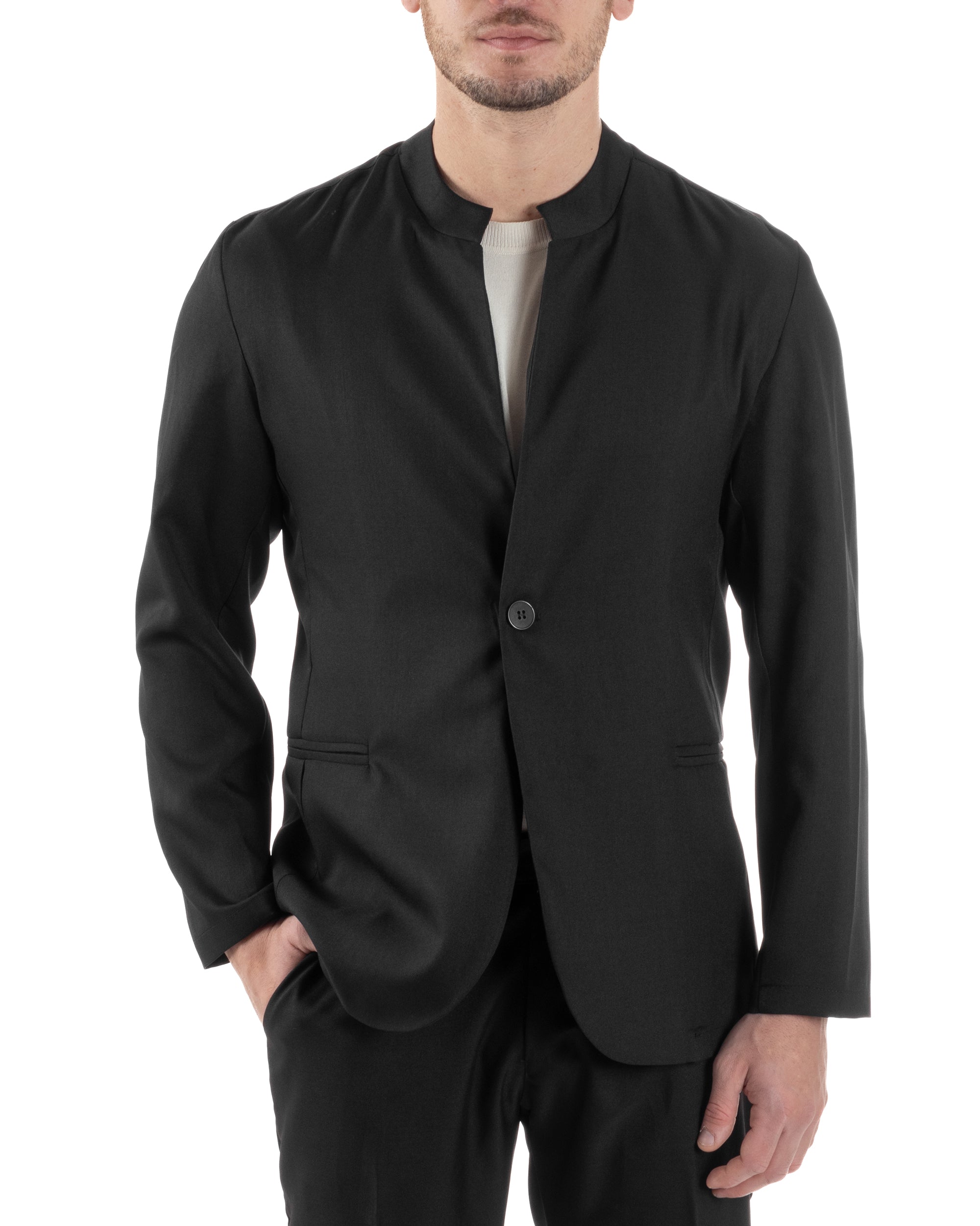 Abito Uomo Monopetto Strutturato Vestito Casual Completo Giacca Coreana Pantaloni Con Abbottonatura Allungata Nero GIOSAL-AE1135A
