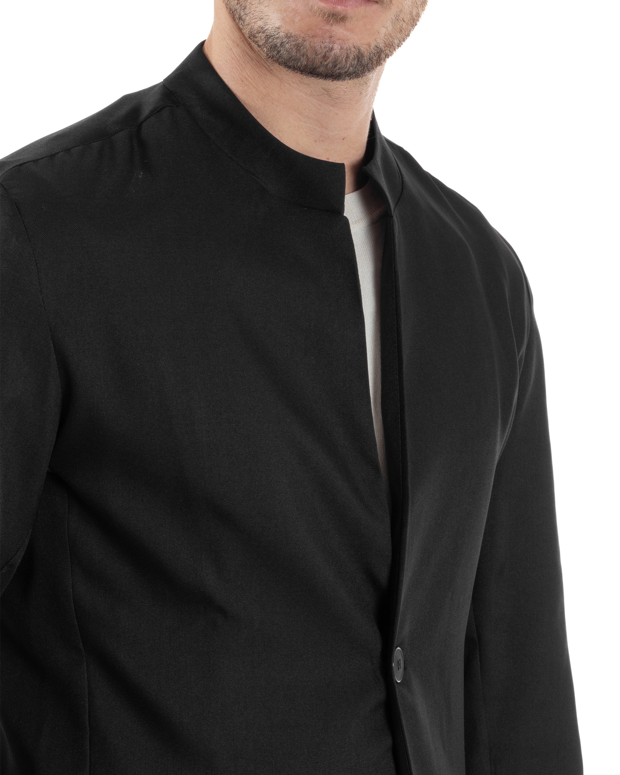 Abito Uomo Monopetto Strutturato Vestito Casual Completo Giacca Coreana Pantaloni Con Abbottonatura Allungata Nero GIOSAL-AE1135A