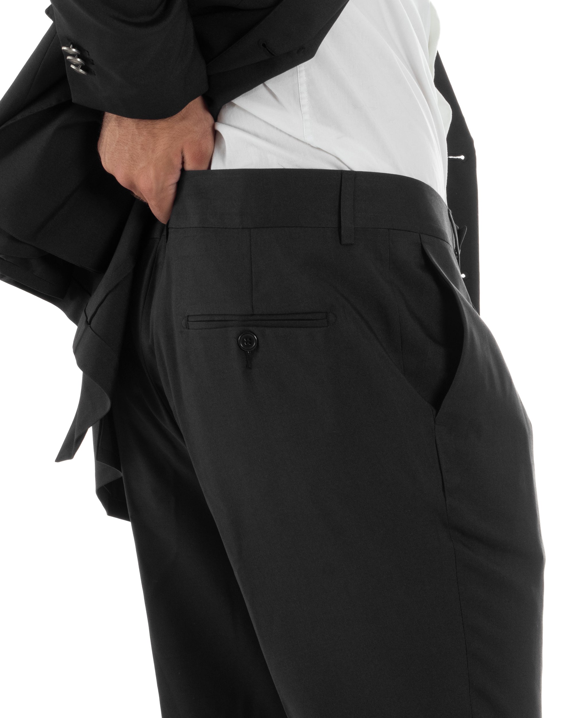 Abito Uomo Doppiopetto Bottoni In Metallo Completo Sartoriale Vestito Elegante Giacca Rever A Lancia Pantaloni Con Pinces Casual Nero GIOSAL-AE1138A