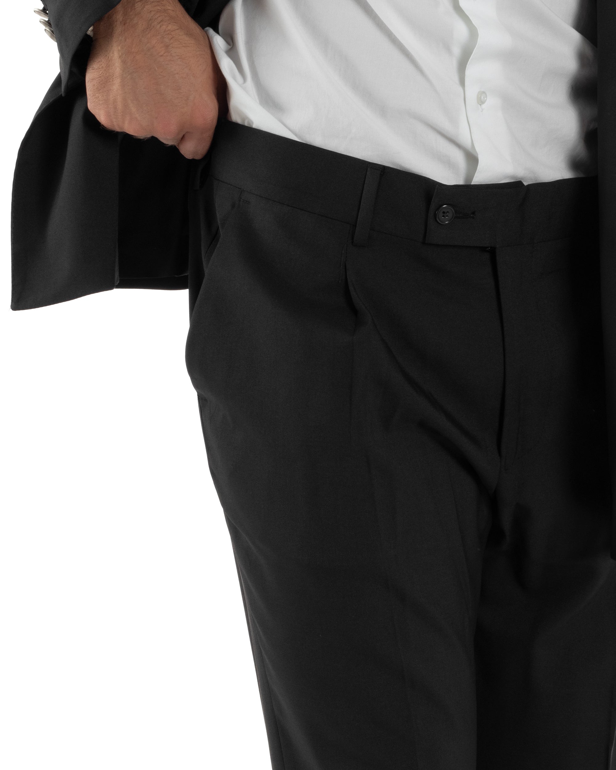 Abito Uomo Doppiopetto Bottoni In Metallo Completo Sartoriale Vestito Elegante Giacca Rever A Lancia Pantaloni Con Pinces Casual Nero GIOSAL-AE1138A