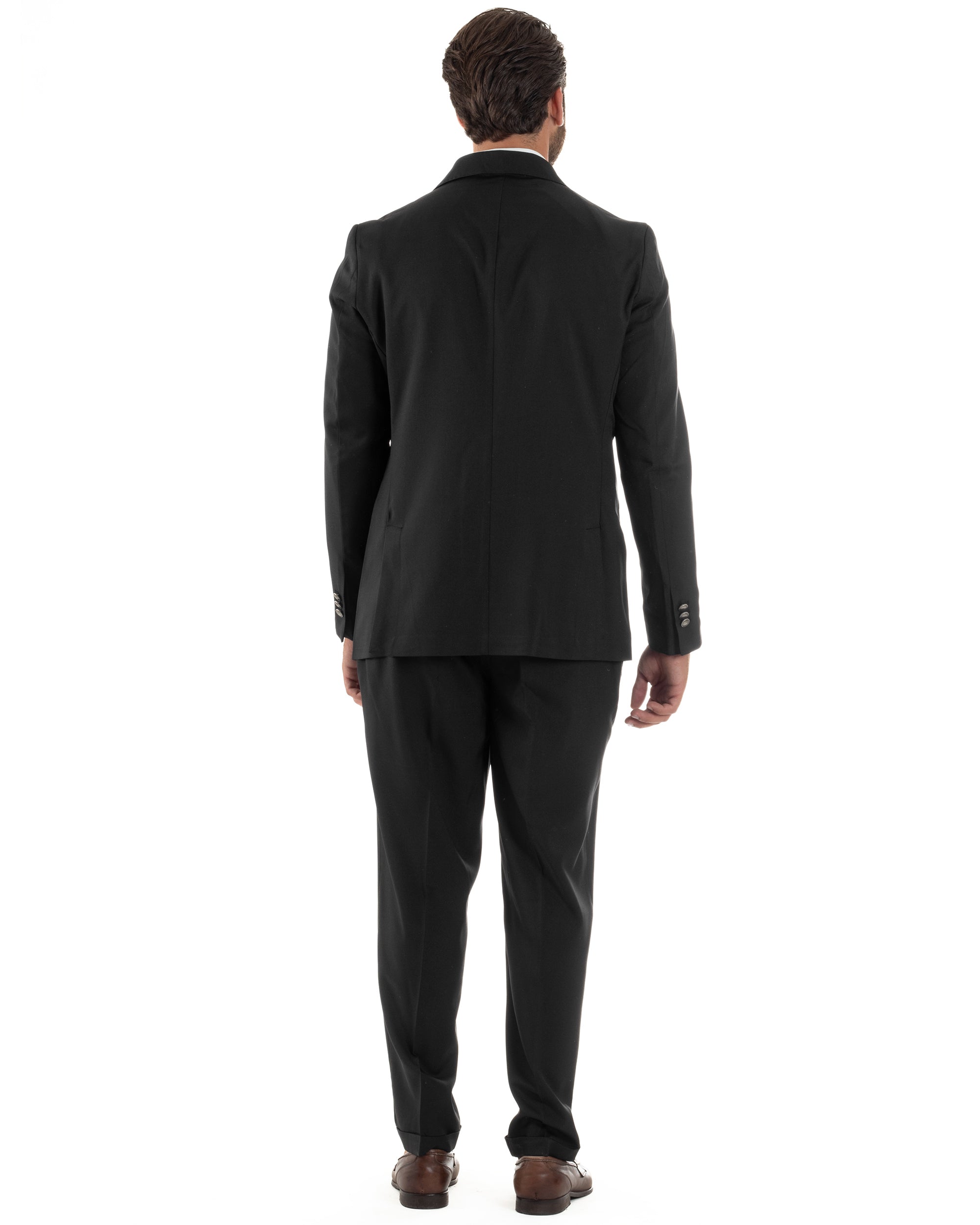 Abito Uomo Doppiopetto Bottoni In Metallo Completo Sartoriale Vestito Elegante Giacca Rever A Lancia Pantaloni Con Pinces Casual Nero GIOSAL-AE1138A