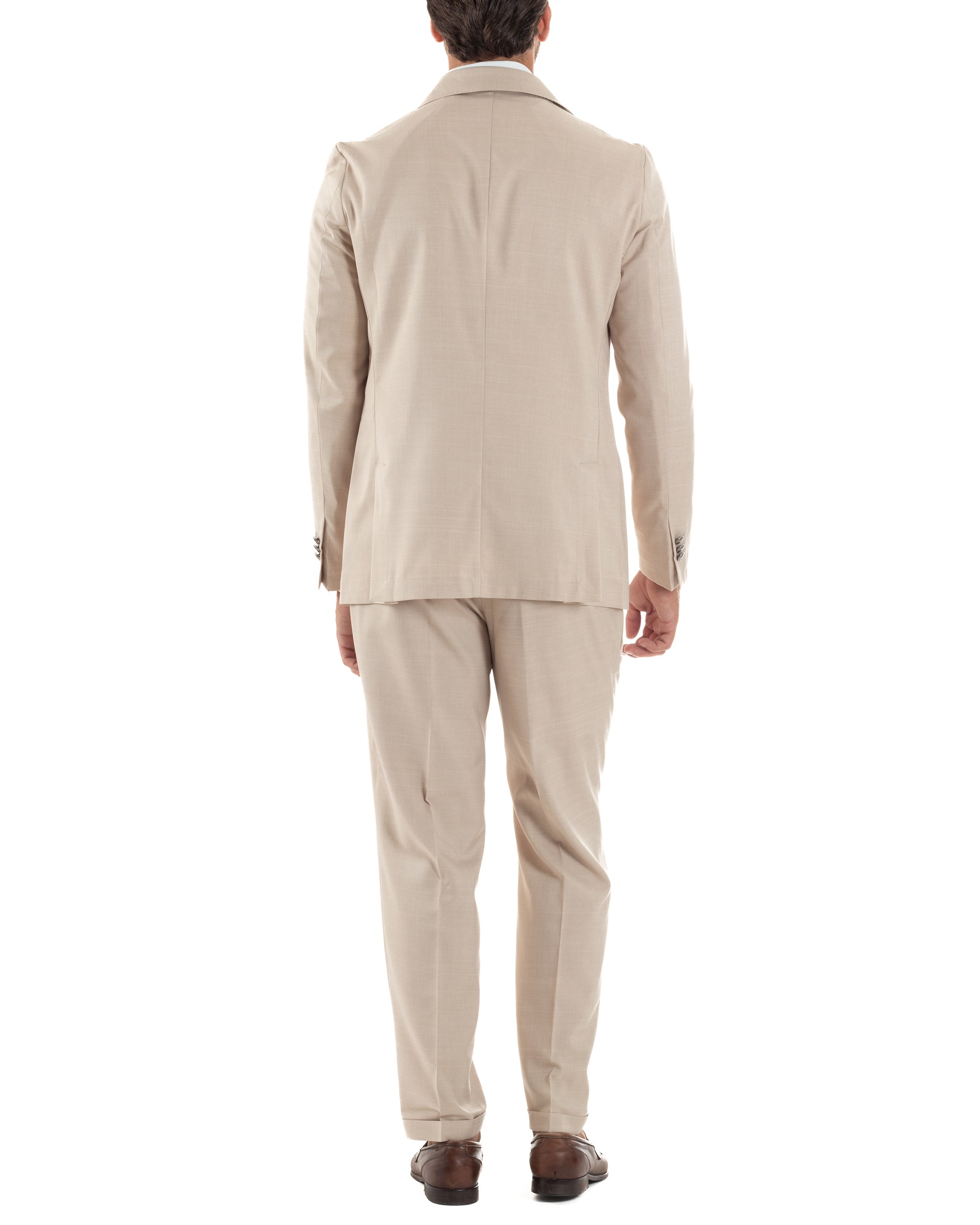 Abito Uomo Doppiopetto Bottoni In Metallo Completo Sartoriale Vestito Elegante Giacca Rever A Lancia Pantaloni Con Pinces Casual Beige GIOSAL-AE1139A