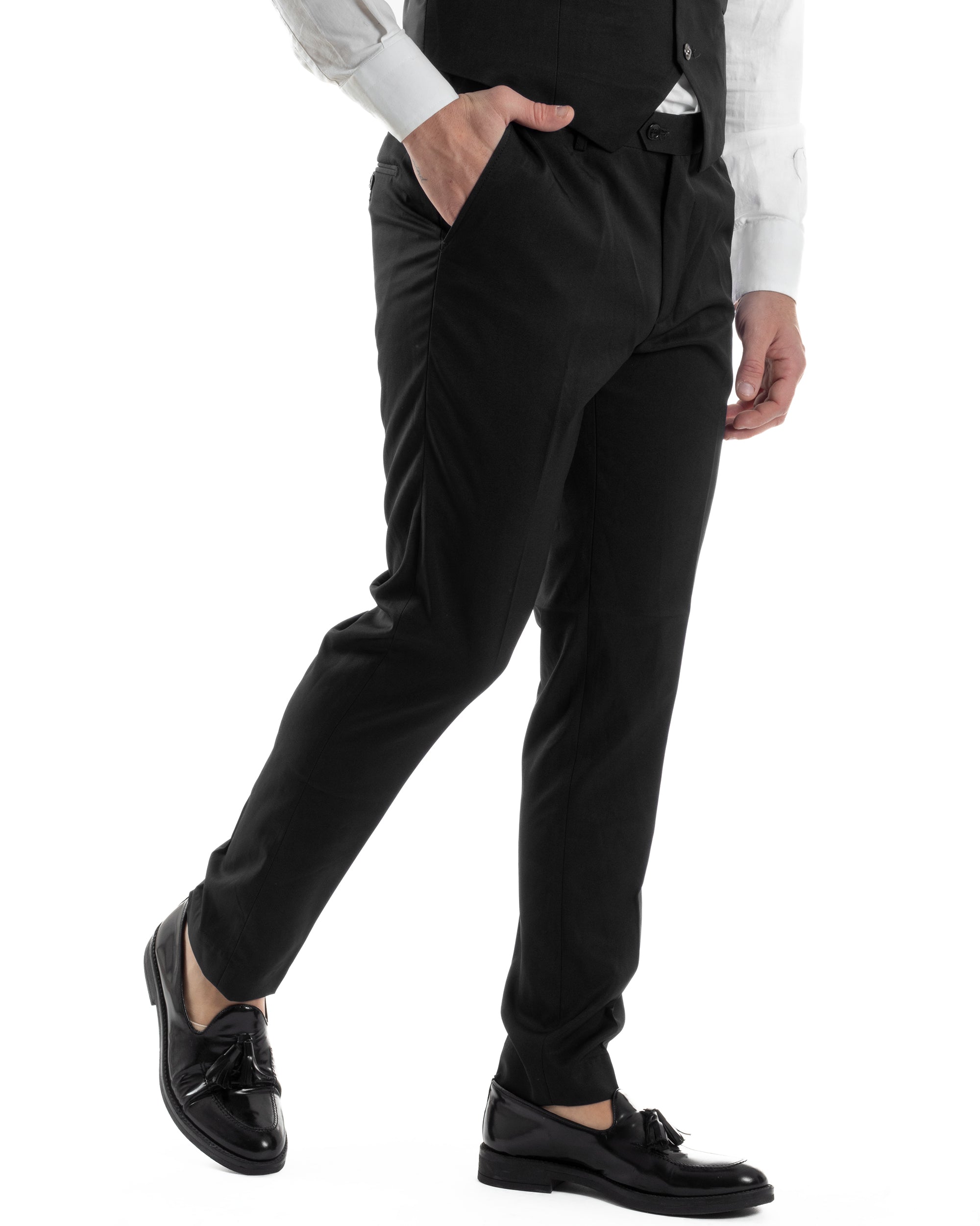 Abito Uomo Monopetto Cerimonia Rever Raso Lucido Vestito 3 Pezzi Completo Sposo Giacca Pantaloni Panciotto Plastron Elegante Sartoriale Nero GIOSAL-AE1143A