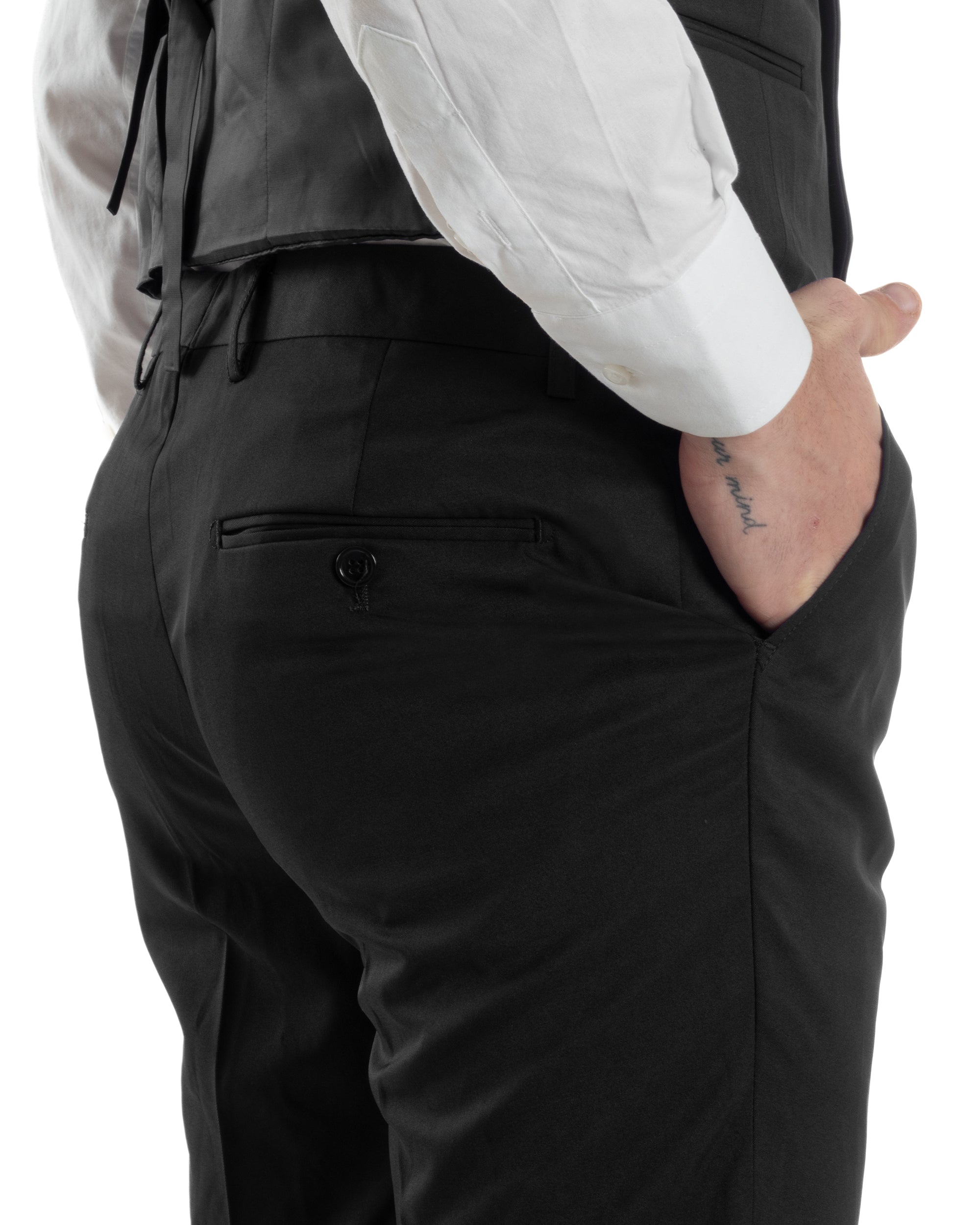 Abito Uomo Monopetto Cerimonia Rever Raso Lucido Vestito 3 Pezzi Panciotto Completo Sposo Panciotto Plastron Nero AE1143A