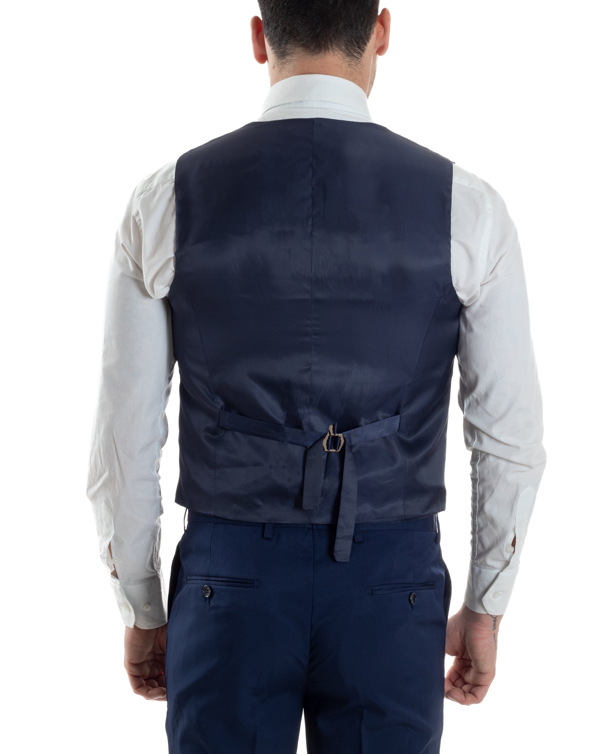 Abito Uomo Monopetto Cerimonia Rever Raso Lucido Vestito 3 Pezzi Panciotto Completo Sposo Panciotto Plastron Blu AE1144A