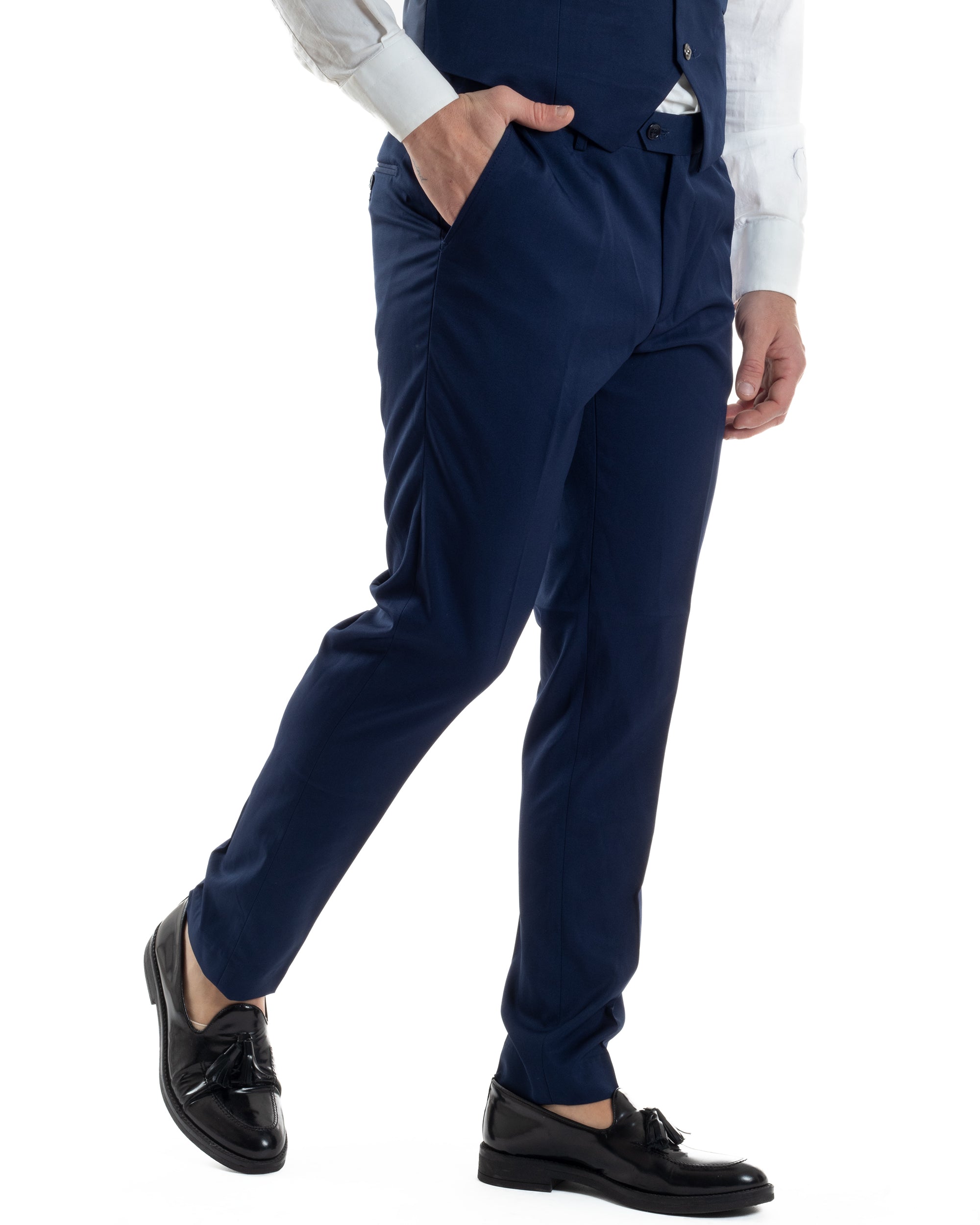 Abito Uomo Monopetto Cerimonia Rever Raso Lucido Vestito 3 Pezzi Panciotto Completo Sposo Panciotto Plastron Blu AE1144A