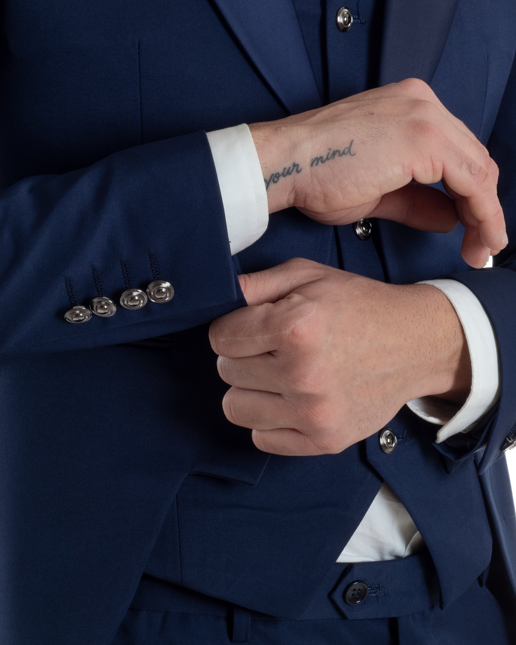 Abito Uomo Monopetto Cerimonia Rever Raso Lucido Vestito 3 Pezzi Completo Sposo Giacca Pantaloni Panciotto Plastron Elegante Sartoriale Blu GIOSAL-AE1144A