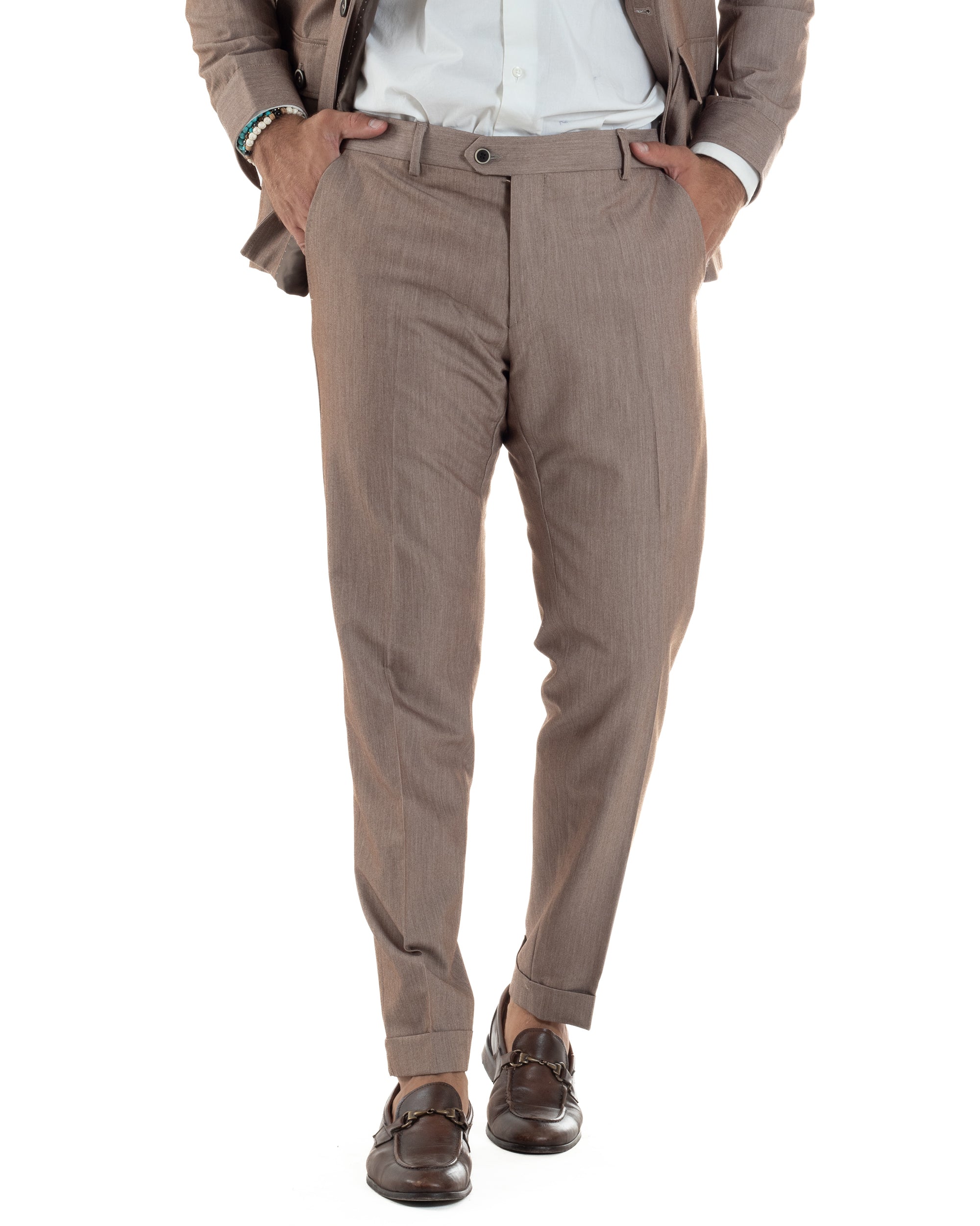 Abito Uomo Completo Giacca Con Colletto Sahariana Pantaloni Abbottonatura Allungata Casual Elegante Regular Fit Tortora GIOSAL-AE1145A