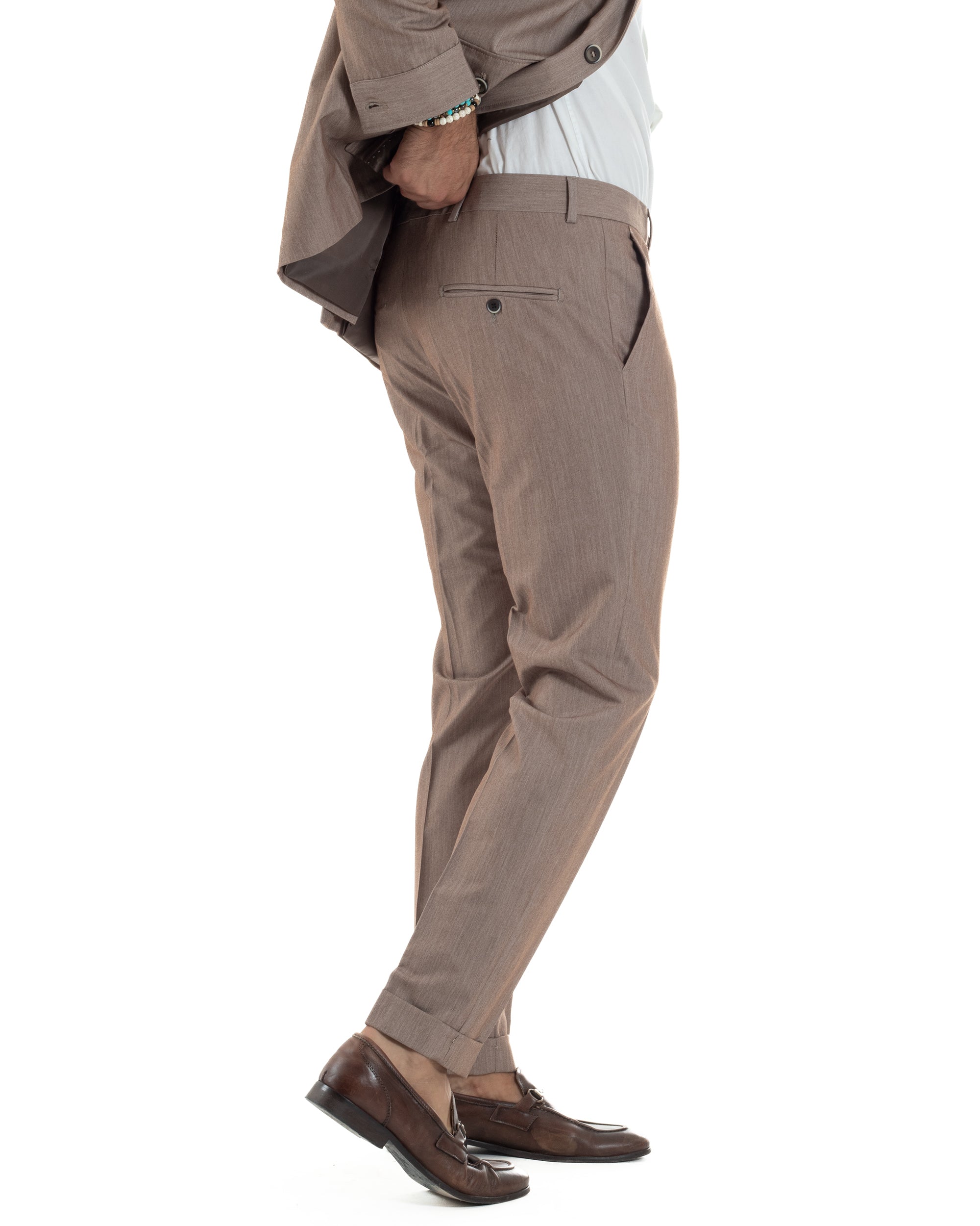 Abito Uomo Completo Giacca Con Colletto Sahariana Pantaloni Abbottonatura Allungata Casual Elegante Regular Fit Tortora GIOSAL-AE1145A
