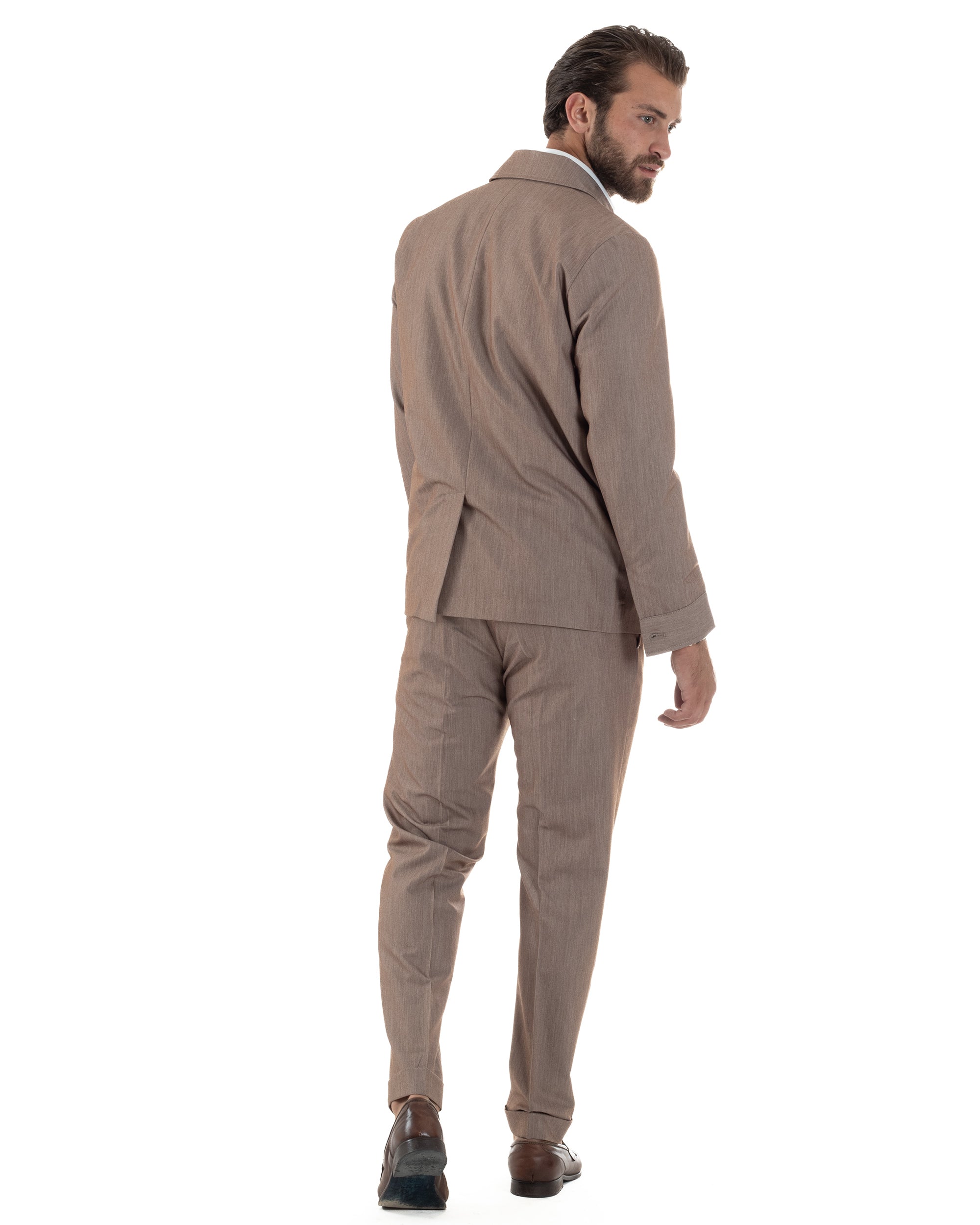 Abito Uomo Completo Giacca Con Colletto Sahariana Pantaloni Abbottonatura Allungata Casual Elegante Regular Fit Tortora GIOSAL-AE1145A