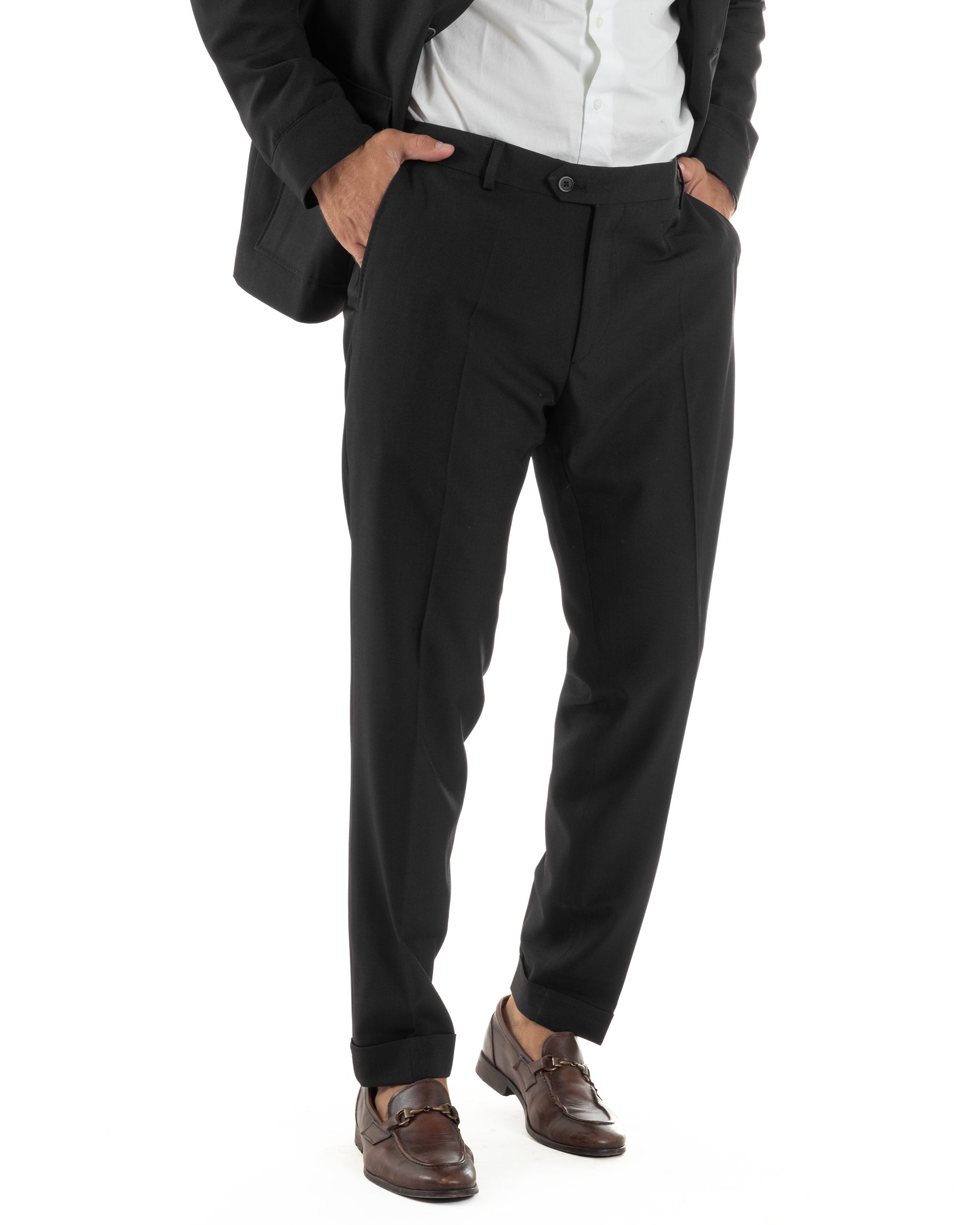 Abito Uomo Completo Giacca Con Colletto Sahariana Pantaloni Abbottonatura Allungata Casual Elegante Regular Fit Nero GIOSAL-AE1146A