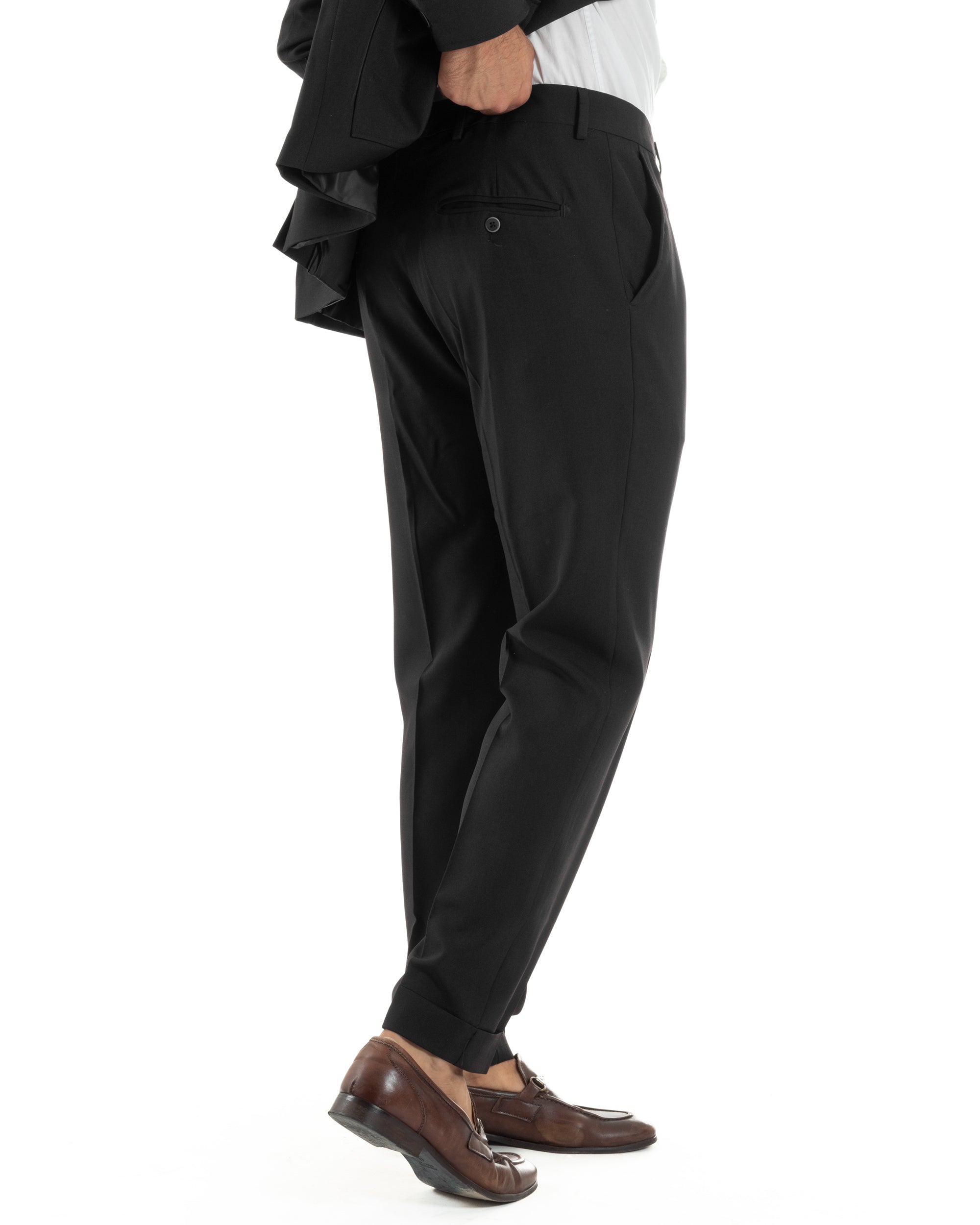 Abito Uomo Completo Giacca Con Colletto Sahariana Pantaloni Abbottonatura Allungata Casual Elegante Regular Fit Nero GIOSAL-AE1146A