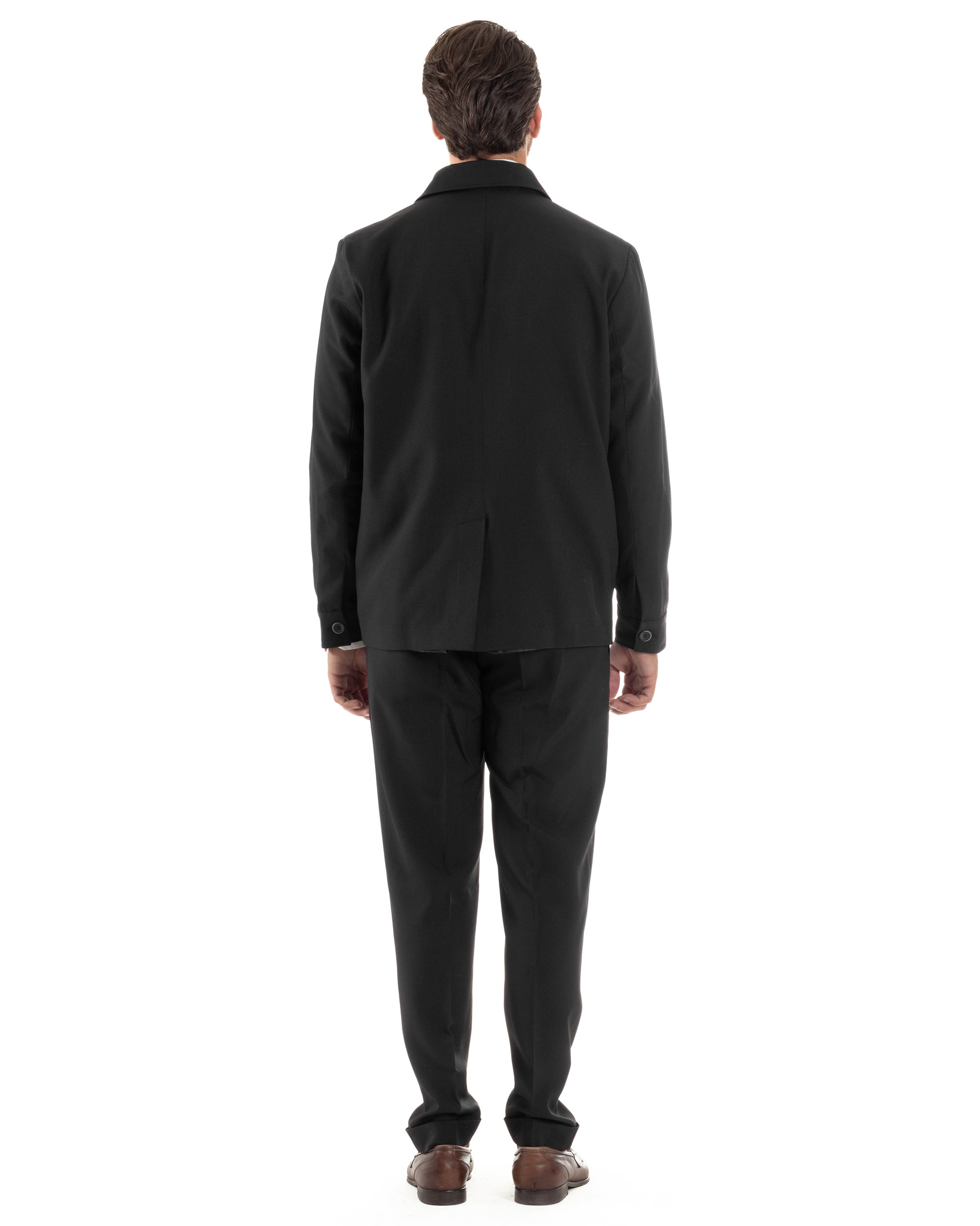 Abito Uomo Completo Giacca Con Colletto Sahariana Pantaloni Abbottonatura Allungata Casual Elegante Regular Fit Nero GIOSAL-AE1146A