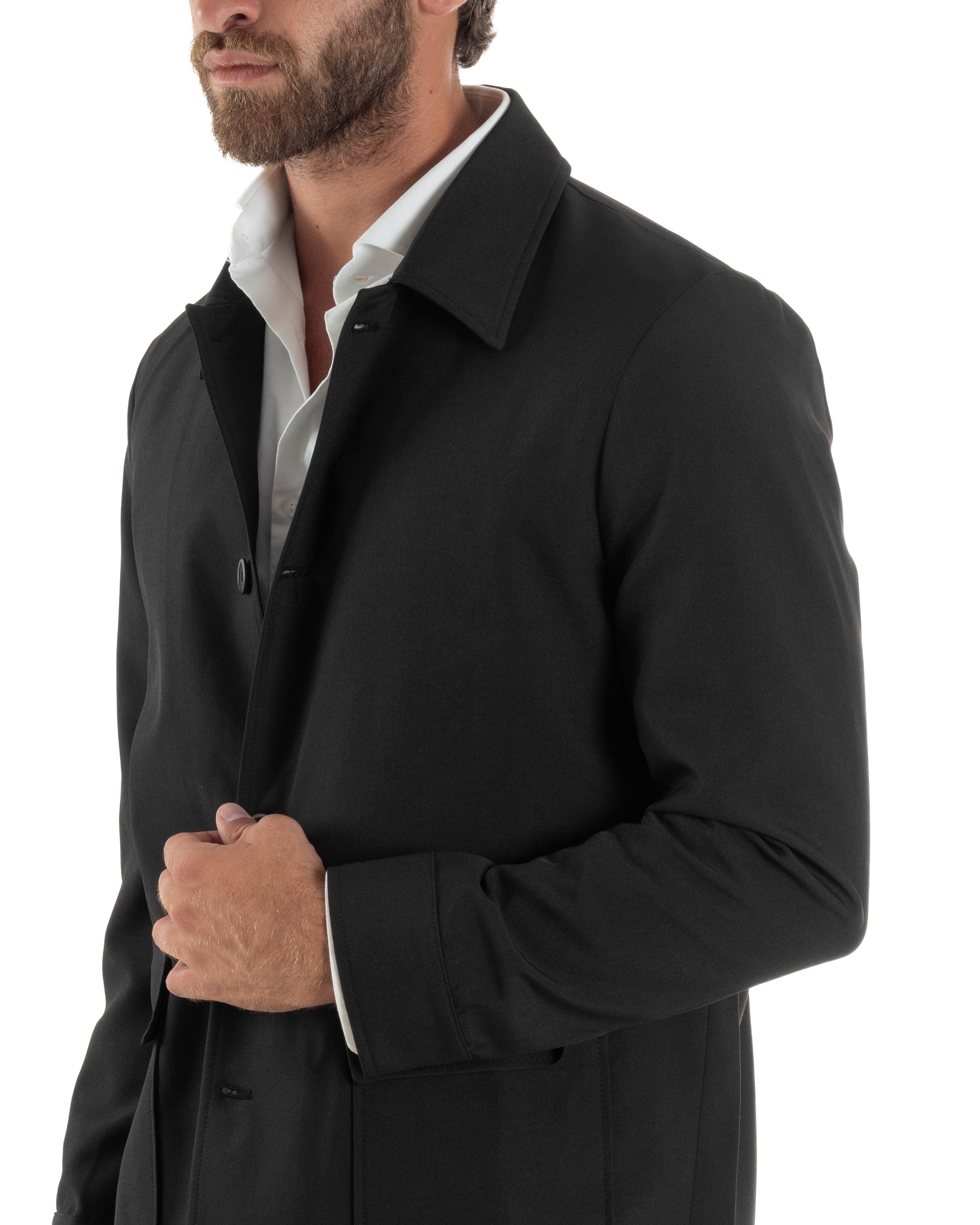 Abito Uomo Completo Giacca Con Colletto Sahariana Pantaloni Abbottonatura Allungata Casual Elegante Regular Fit Nero GIOSAL-AE1146A