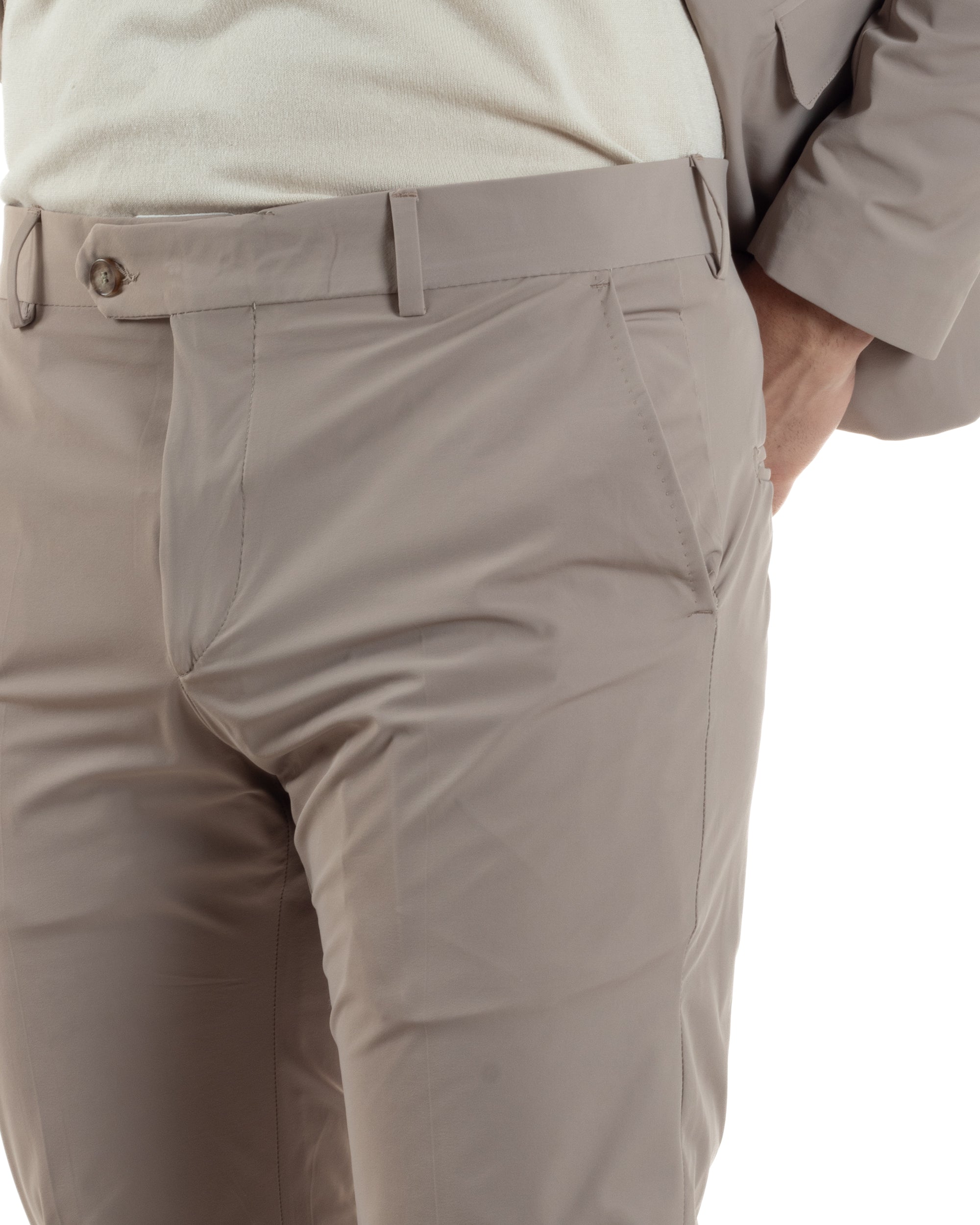 Abito Uomo Monopetto Vestito No Stiro Completo Casual Giacca Pantaloni Abbottonatura Allungata Elegante Tinta Unita Beige GIOSAL-AE1147A