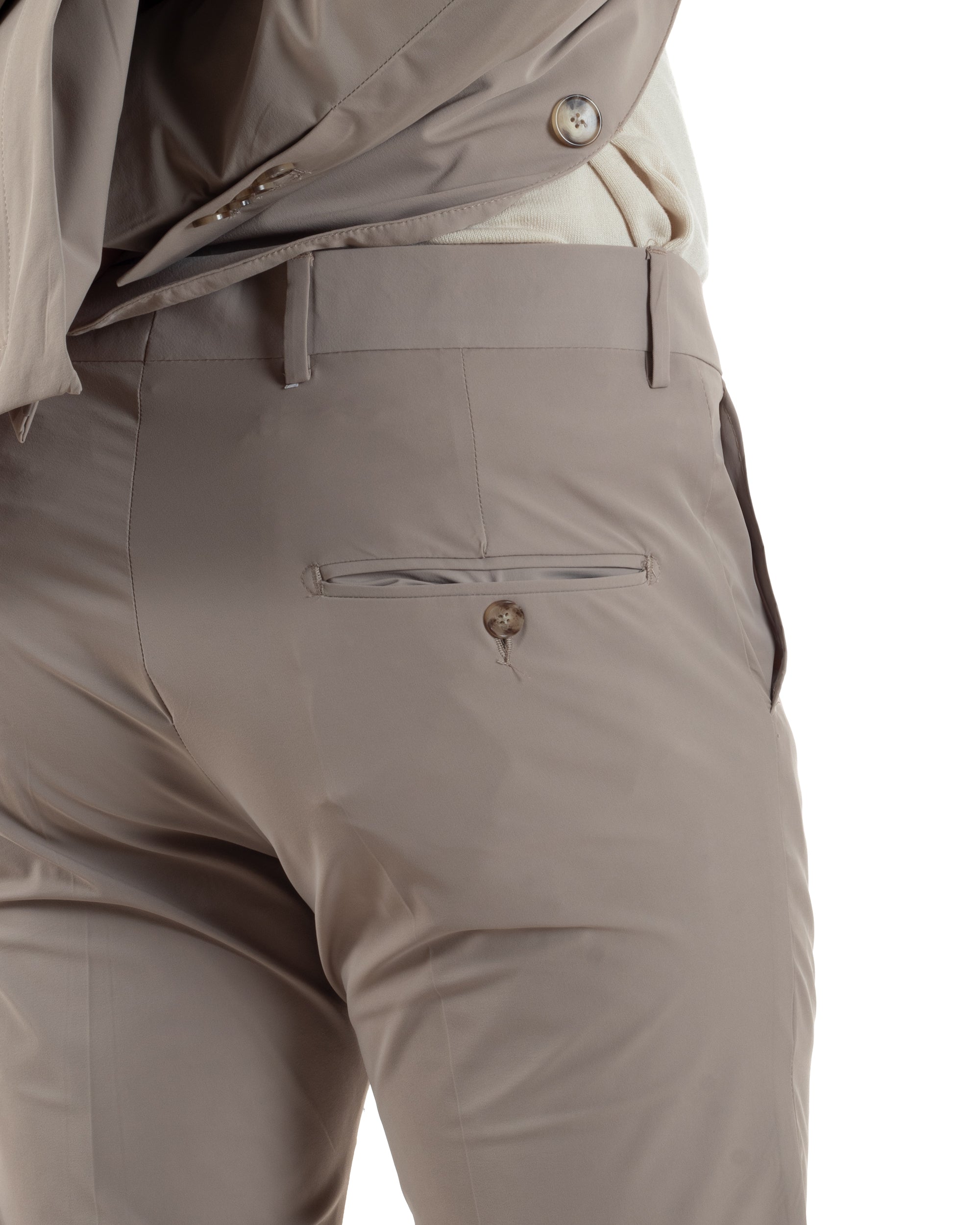 Abito Uomo Monopetto Vestito No Stiro Completo Casual Giacca Pantaloni Abbottonatura Allungata Elegante Tinta Unita Beige GIOSAL-AE1147A