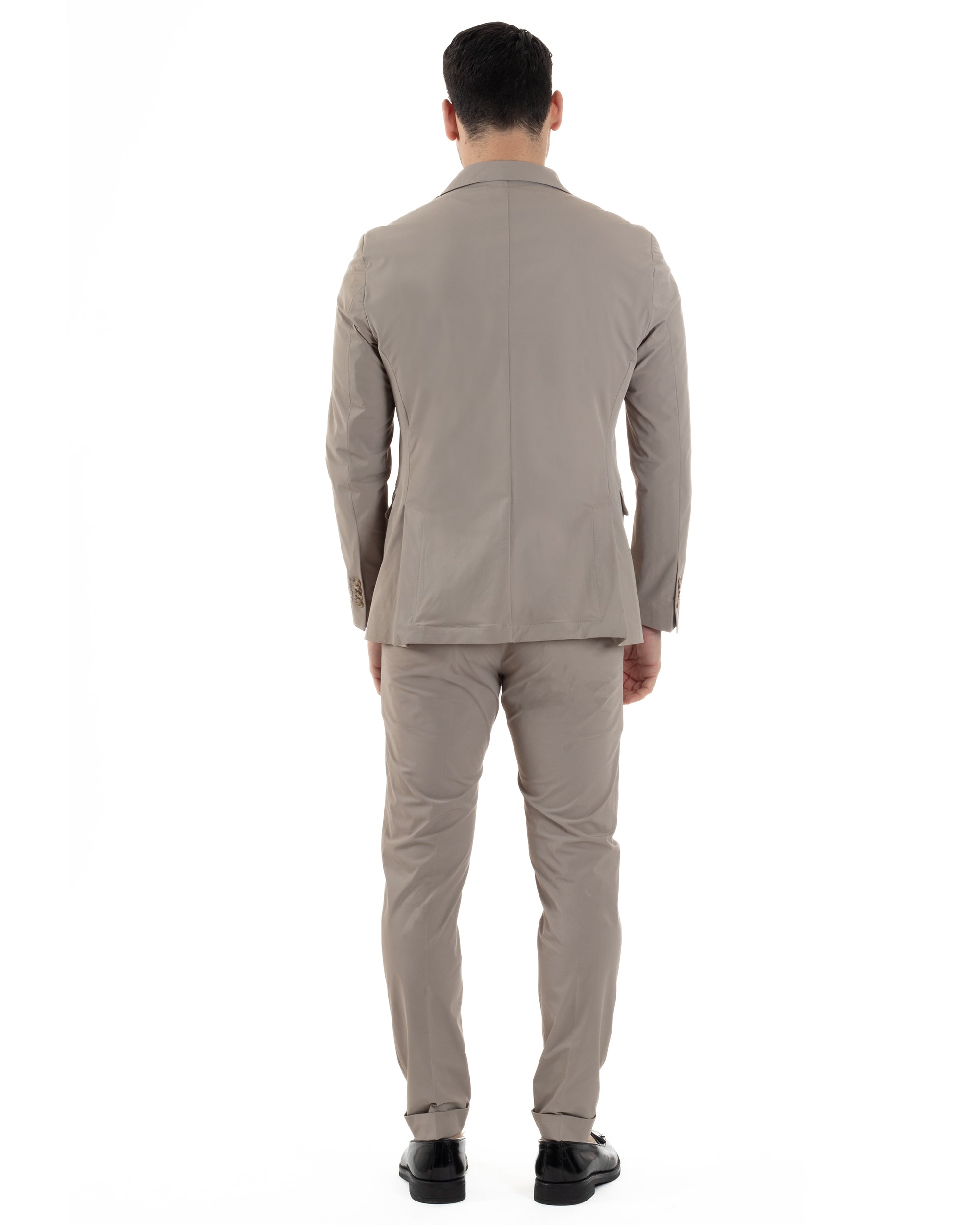 Abito Uomo Monopetto Vestito No Stiro Completo Casual Giacca Pantaloni Abbottonatura Allungata Elegante Tinta Unita Beige GIOSAL-AE1147A