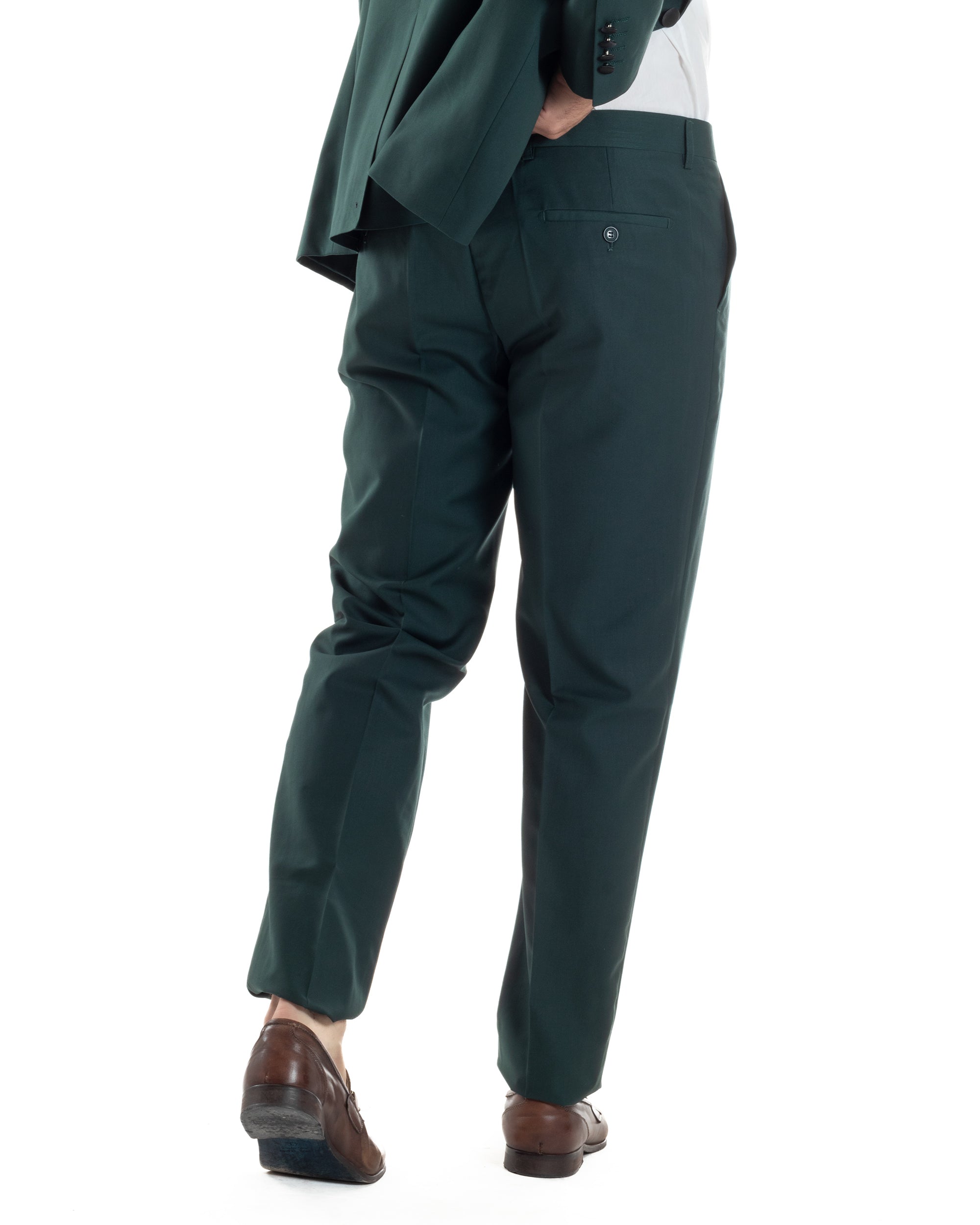 Abito Uomo Monopetto Vestito Completo Giacca Rever Sciallato In Raso Pantaloni Abbottonatura Allungata Smoking Elegante Verde GIOSAL-AE1153A