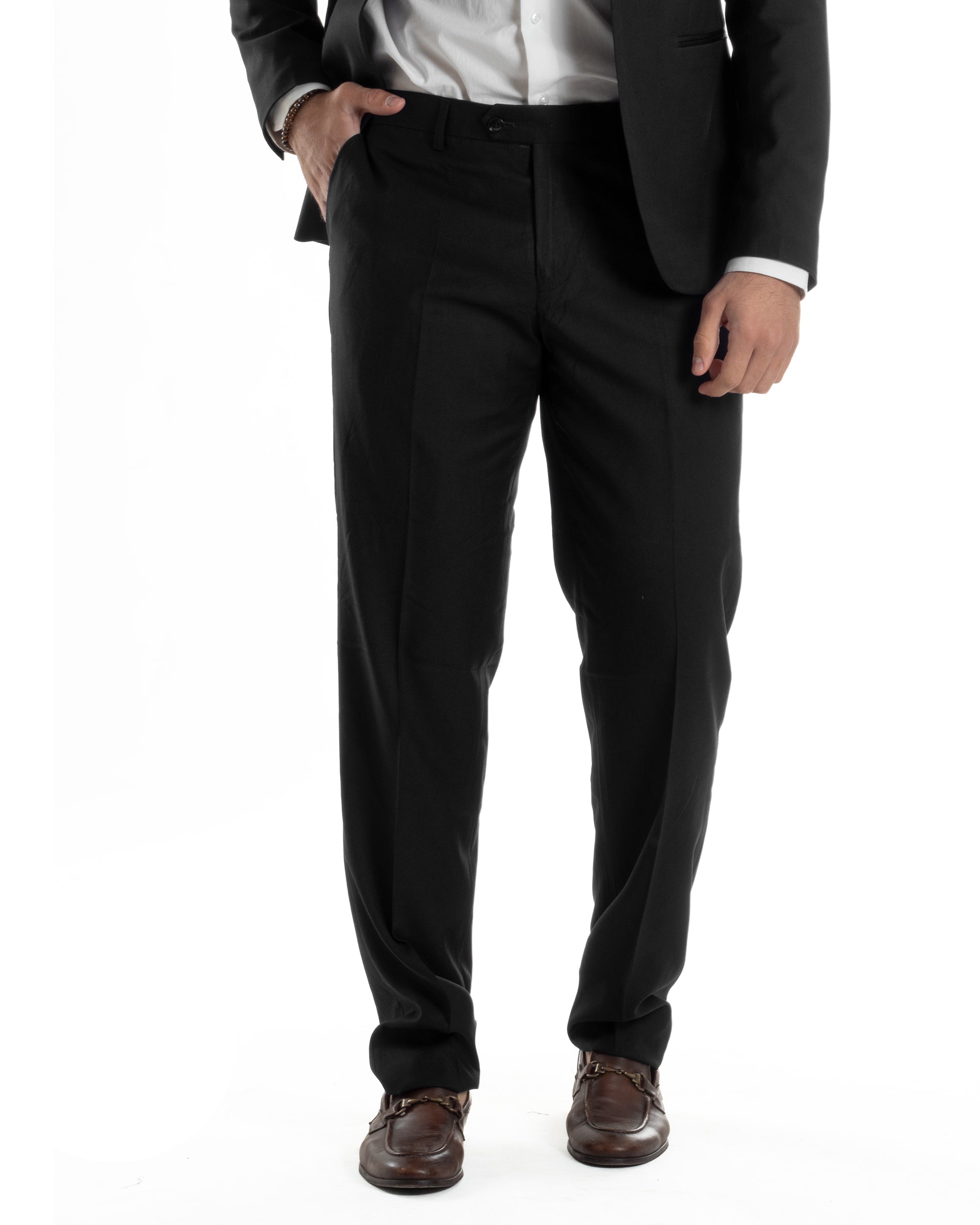Abito Uomo Monopetto Vestito Completo Giacca Rever Sciallato In Raso Pantaloni Abbottonatura Allungata Smoking Elegante Nero GIOSAL-AE1154A