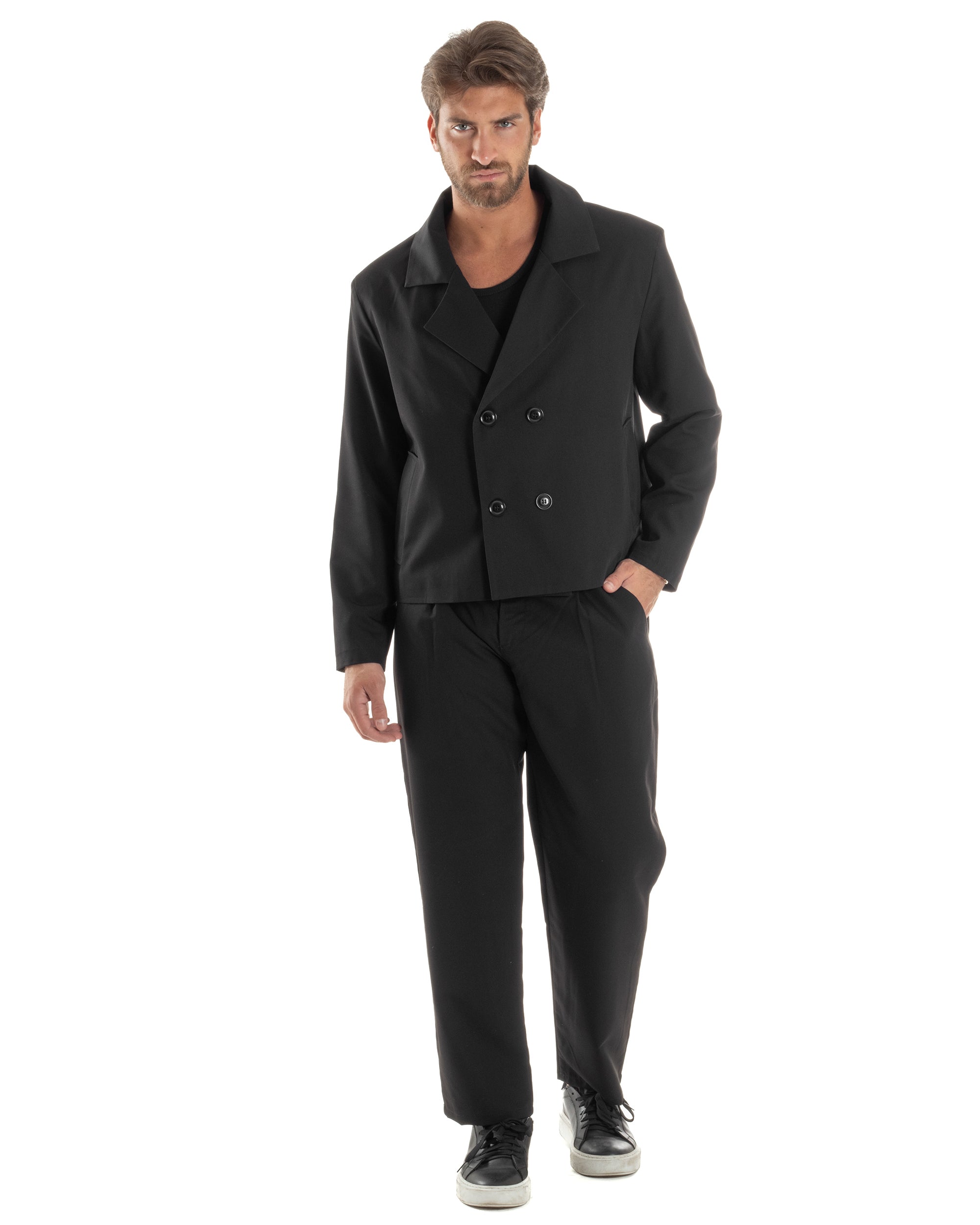 Abito Uomo Doppiopetto Relaxed Fit Completo Viscosa Giacca Cropped Pan