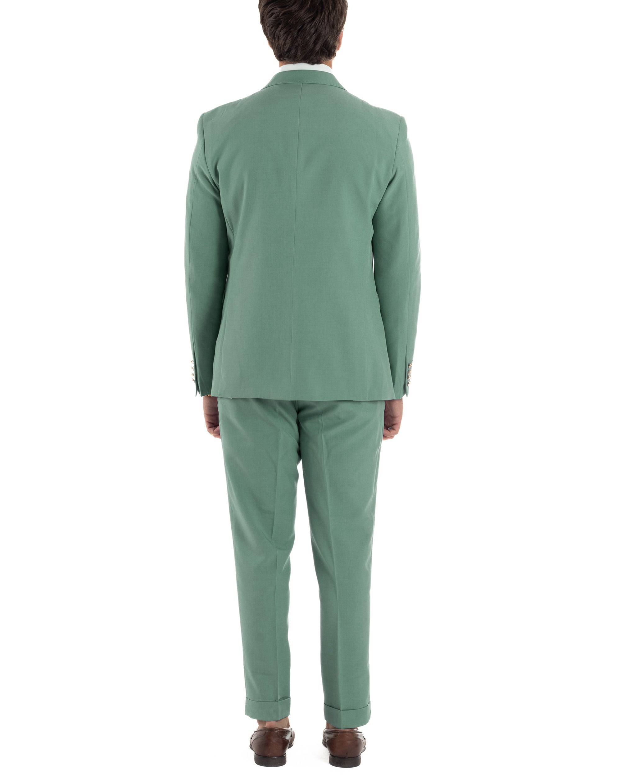 Abito Uomo Doppiopetto Vestito Completo Giacca Pantaloni Bottoni Metallo Elegante Casual Verde Salvia GIOSAL-AE1162A