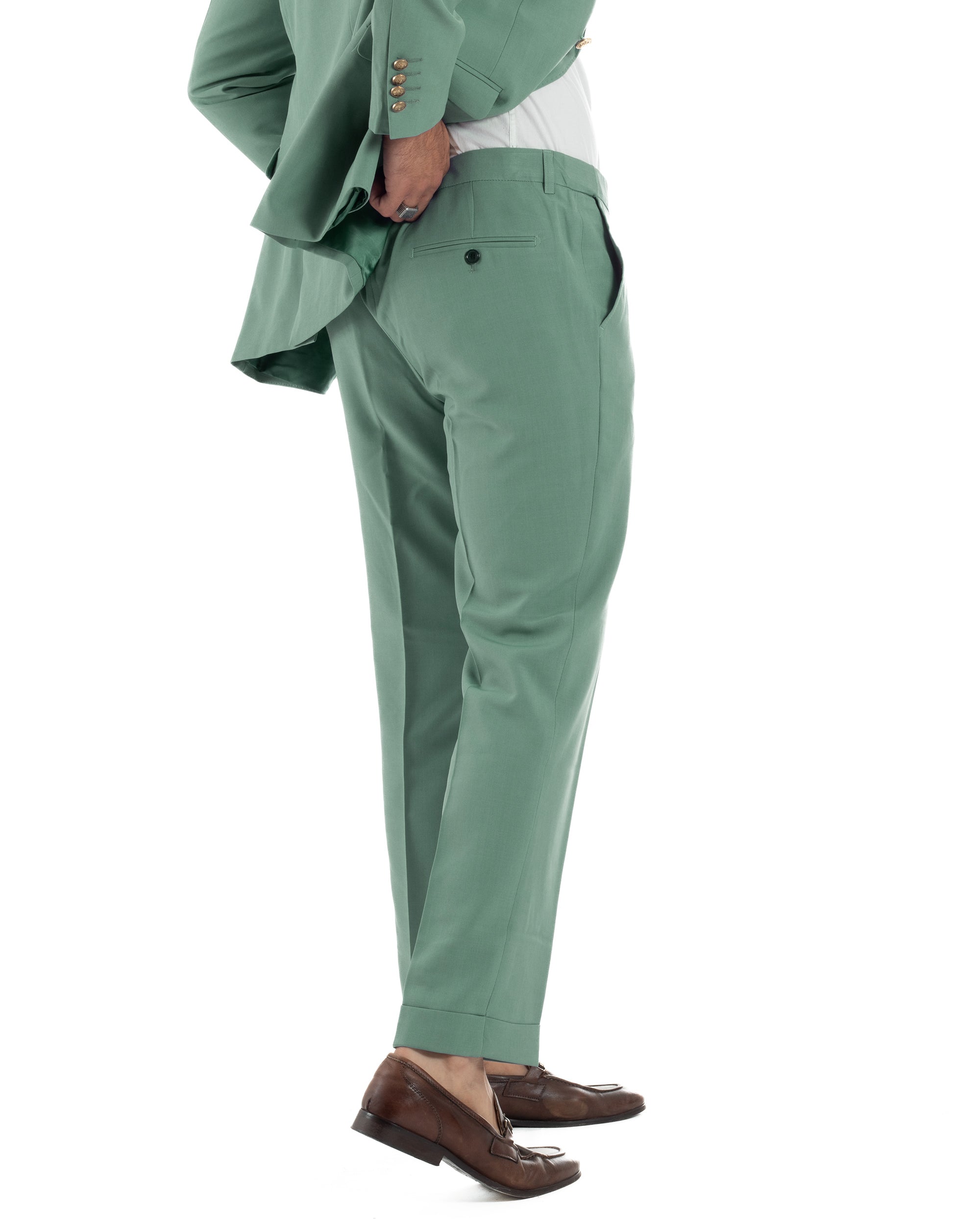 Abito Uomo Doppiopetto Vestito Completo Giacca Pantaloni Bottoni Metallo Elegante Casual Verde Salvia GIOSAL-AE1162A