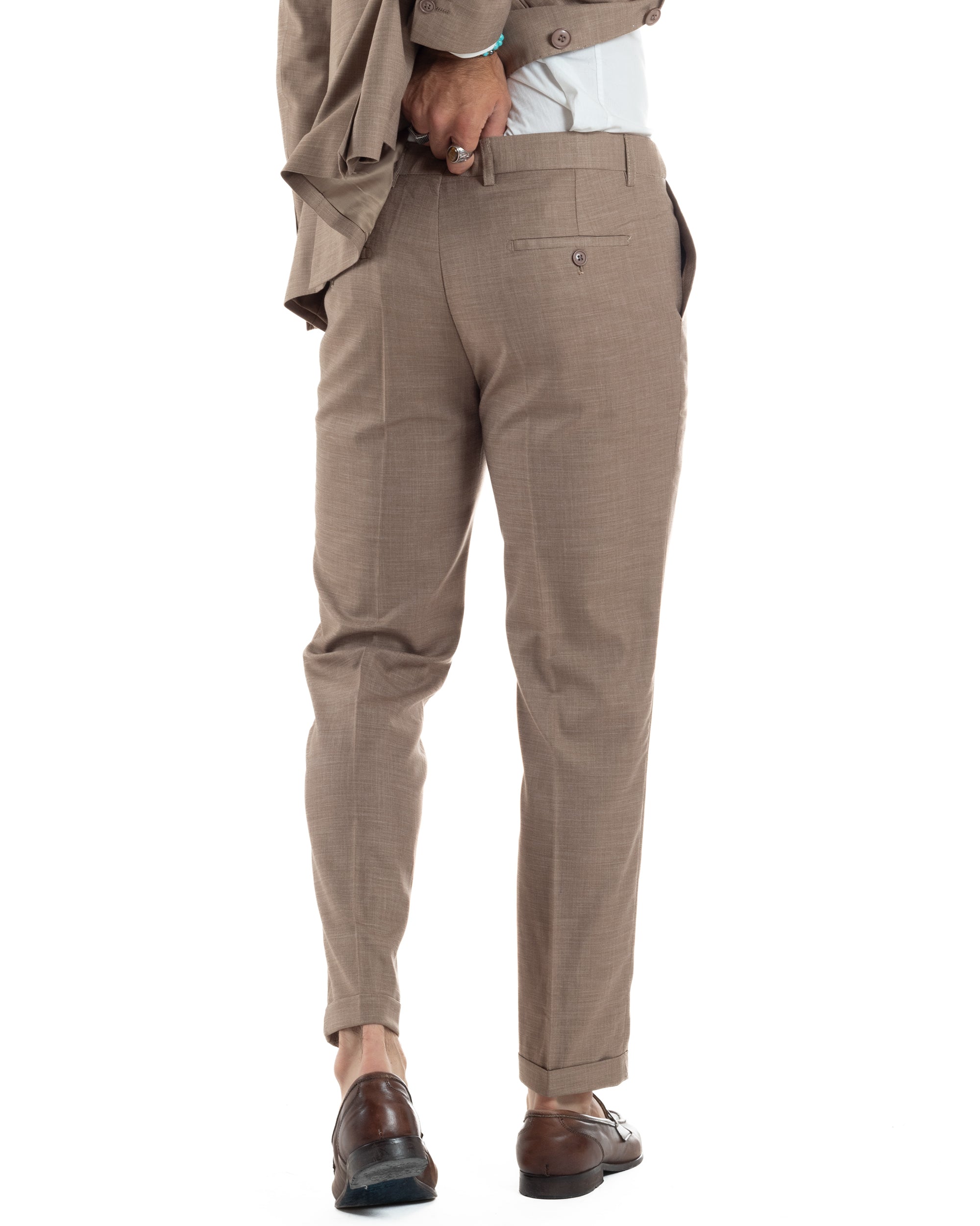 Abito Uomo Monopetto Vestito Completo Giacca Pantaloni Melangiato Elegante Casual Sabbia GIOSAL-AE1164A