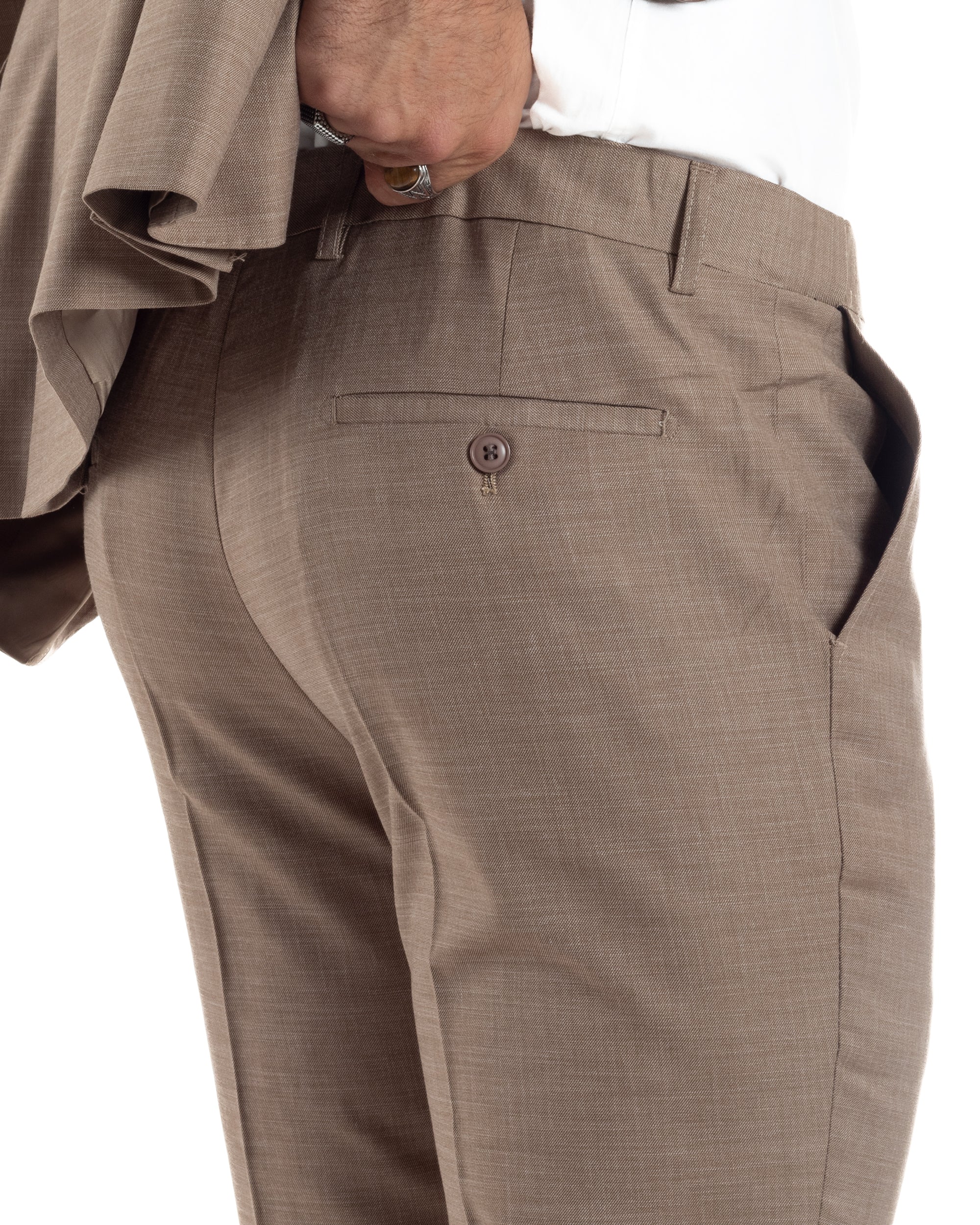 Abito Uomo Monopetto Vestito Completo Giacca Pantaloni Melangiato Elegante Casual Sabbia GIOSAL-AE1164A