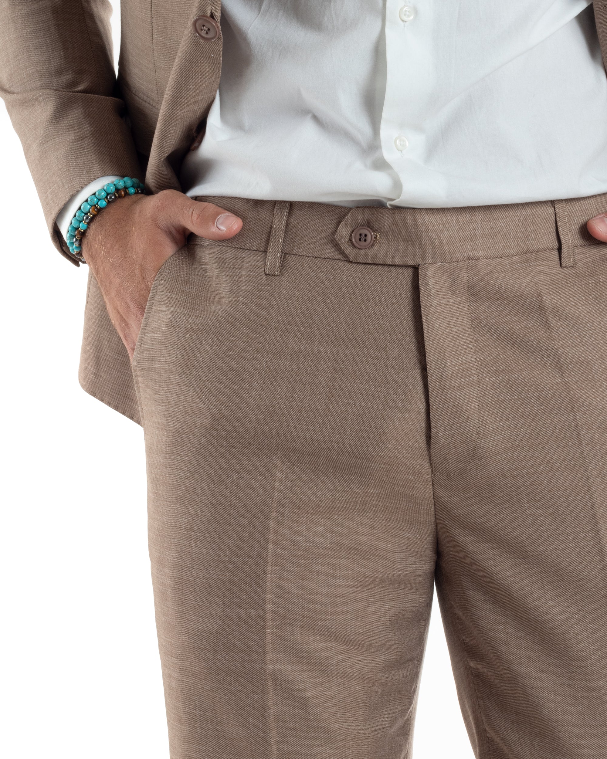 Abito Uomo Monopetto Vestito Completo Giacca Pantaloni Melangiato Elegante Casual Sabbia GIOSAL-AE1164A