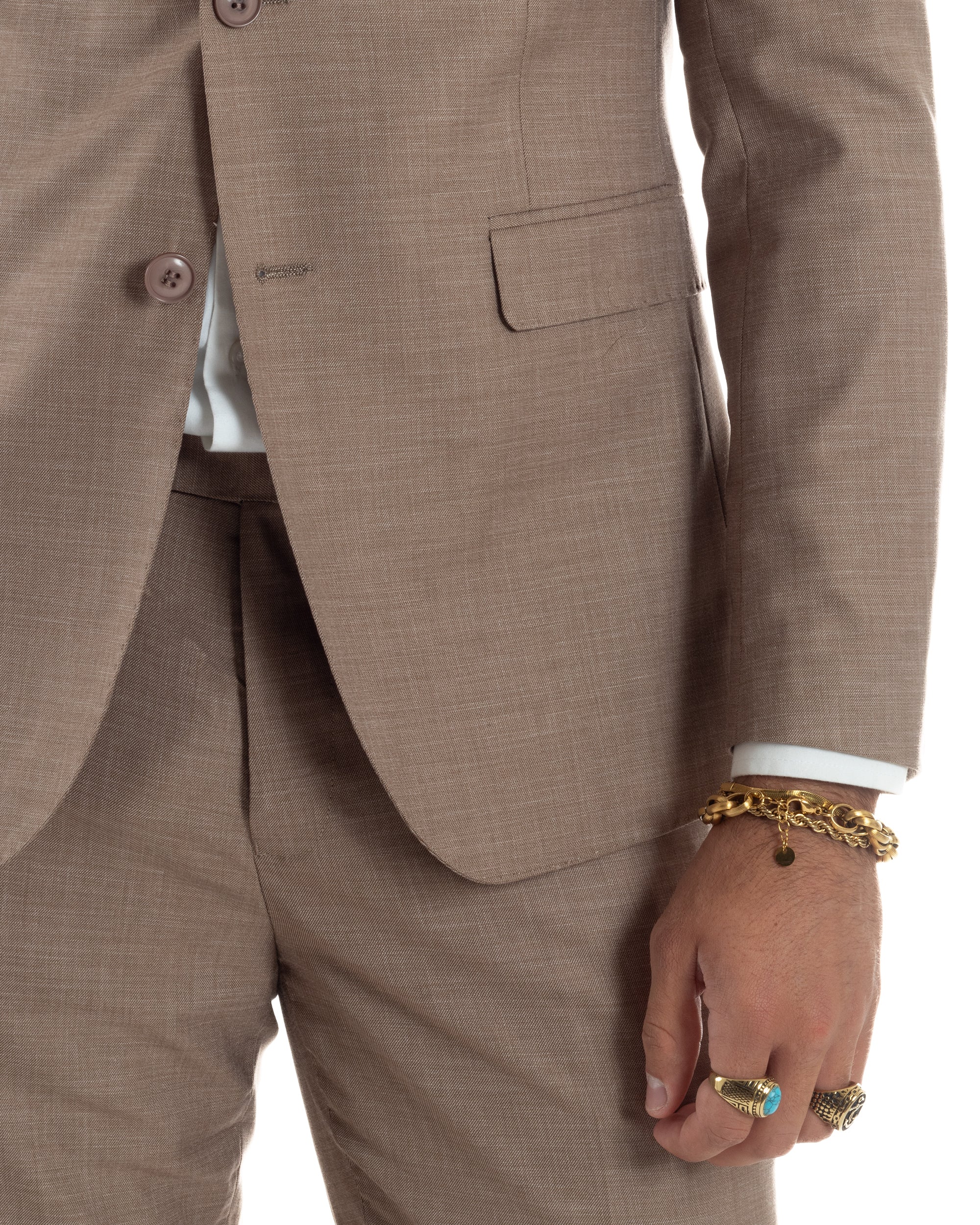 Abito Uomo Monopetto Vestito Completo Giacca Pantaloni Melangiato Elegante Casual Sabbia GIOSAL-AE1164A