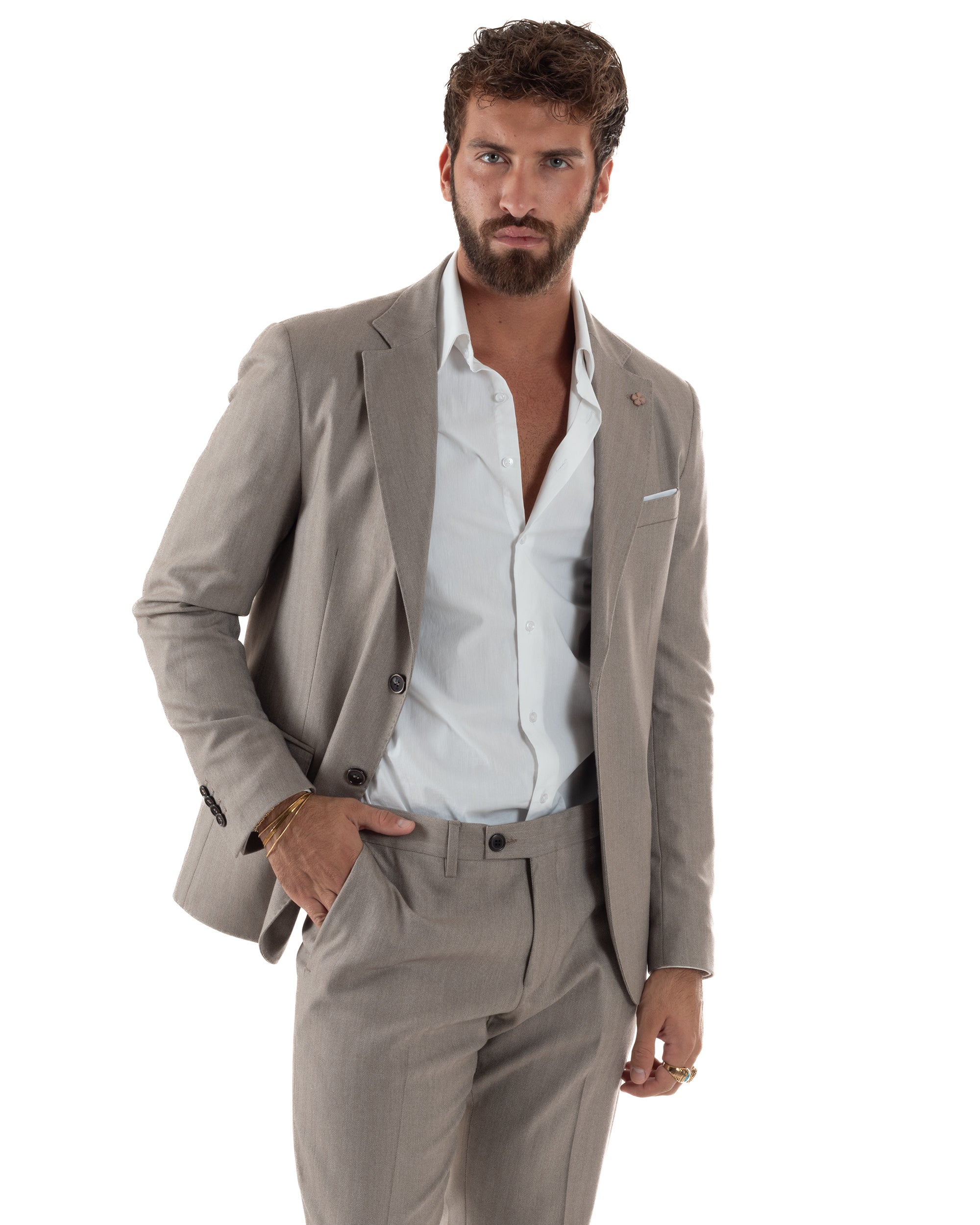 Abito Uomo Monopetto Viscosa Sartoriale Beige Melangiato Over-D OC1F2W5A06