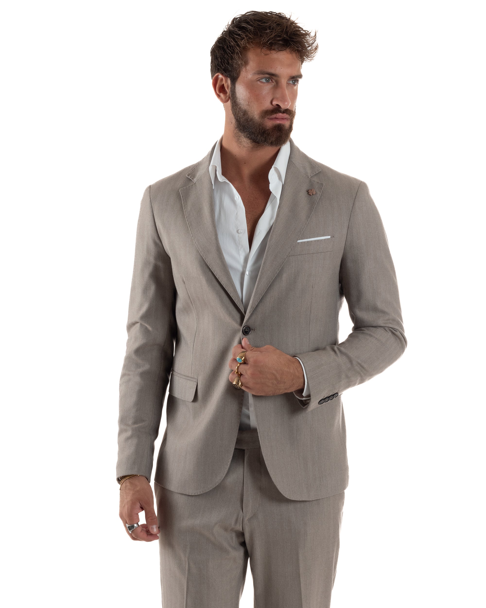 Abito Uomo Monopetto Viscosa Sartoriale Beige Melangiato Over-D OC1F2W5A06