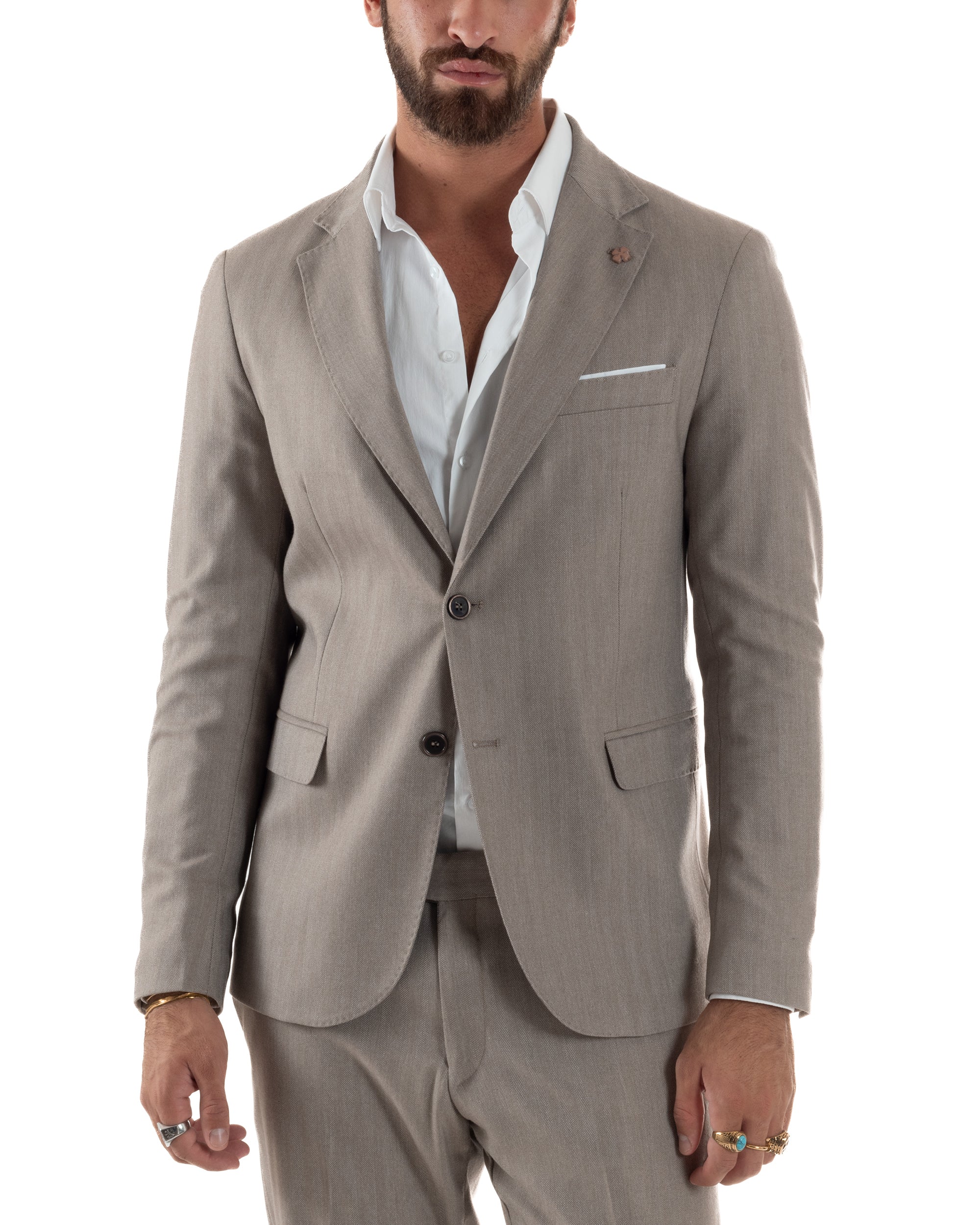 Abito Uomo Monopetto Viscosa Sartoriale Beige Melangiato Over-D OC1F2W5A06