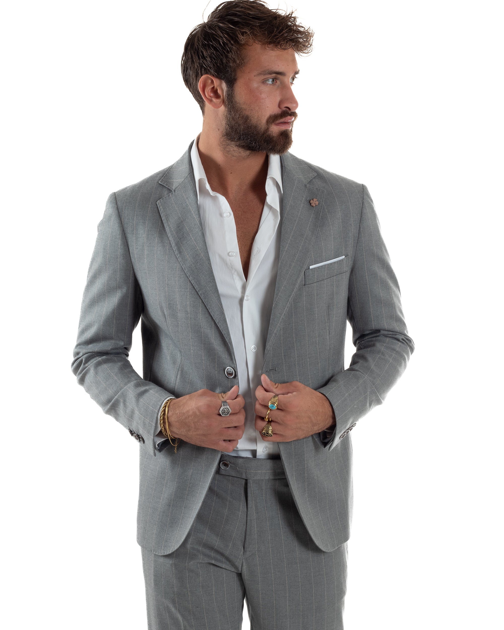 Abito Uomo Monopetto Gessato Sartoriale Rigato Grigio Over-D OC1F2W5A03