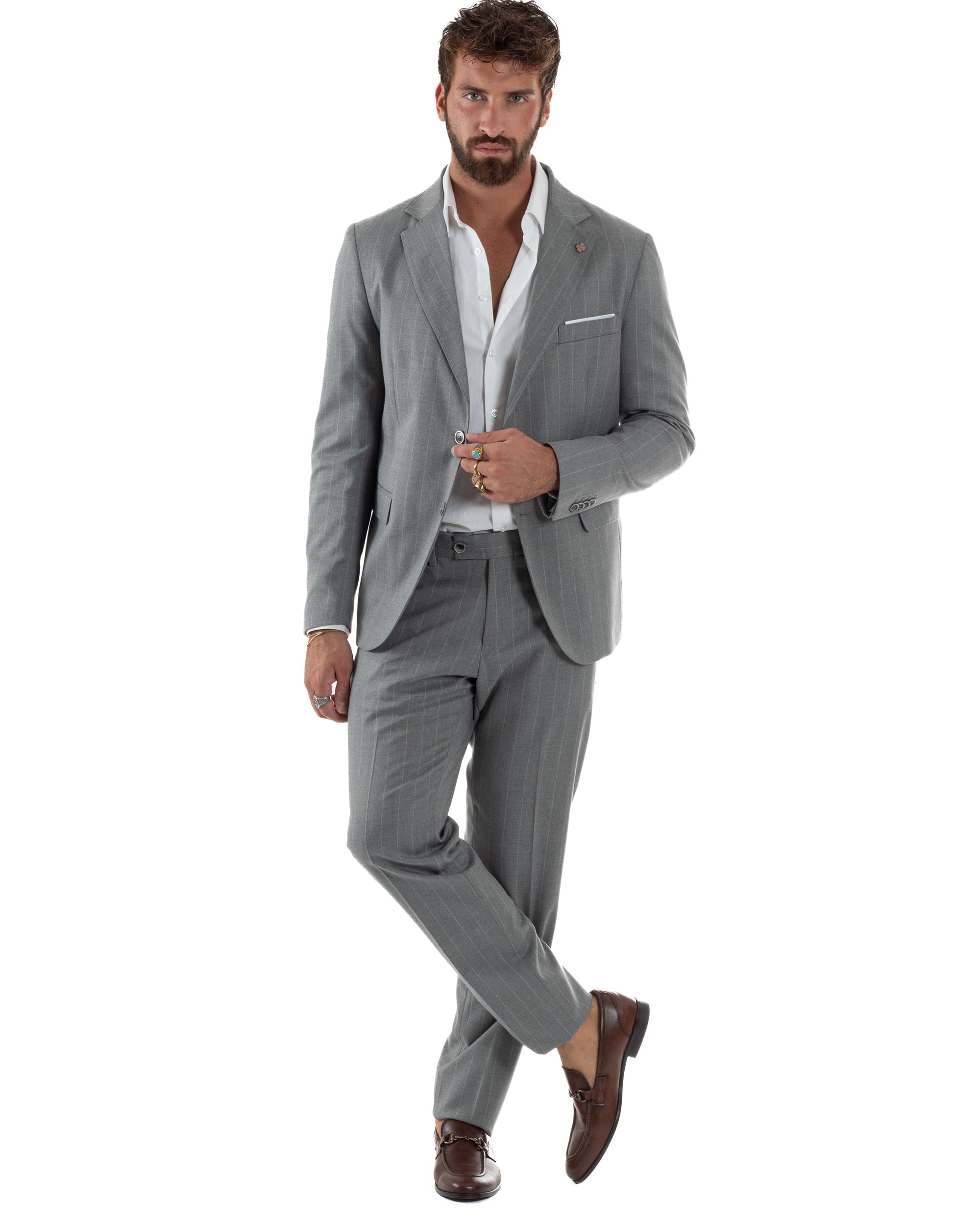 Abito Uomo Monopetto Gessato Sartoriale Rigato Grigio Over-D OC1F2W5A03