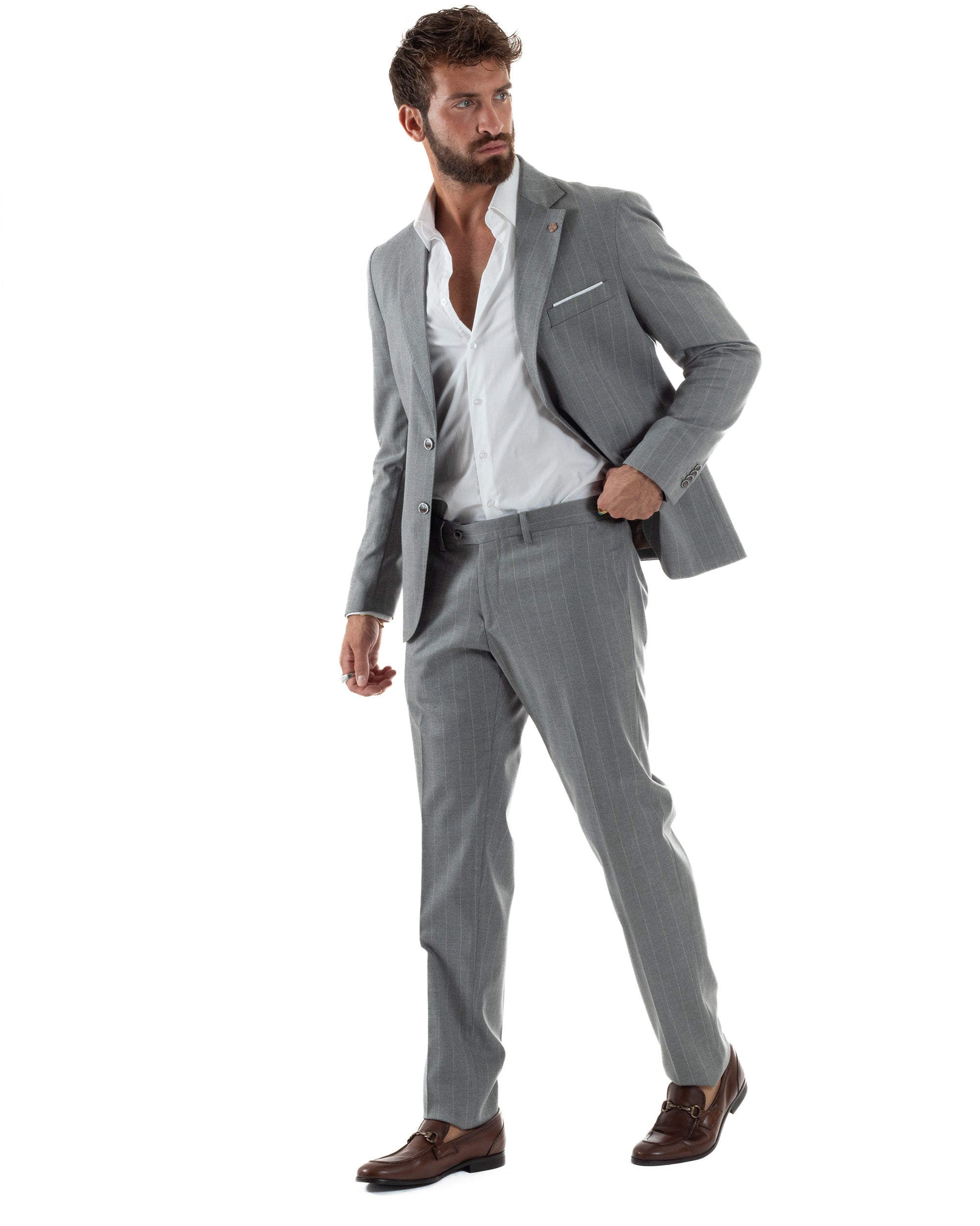 Abito Uomo Monopetto Gessato Sartoriale Rigato Grigio Over-D OC1F2W5A03