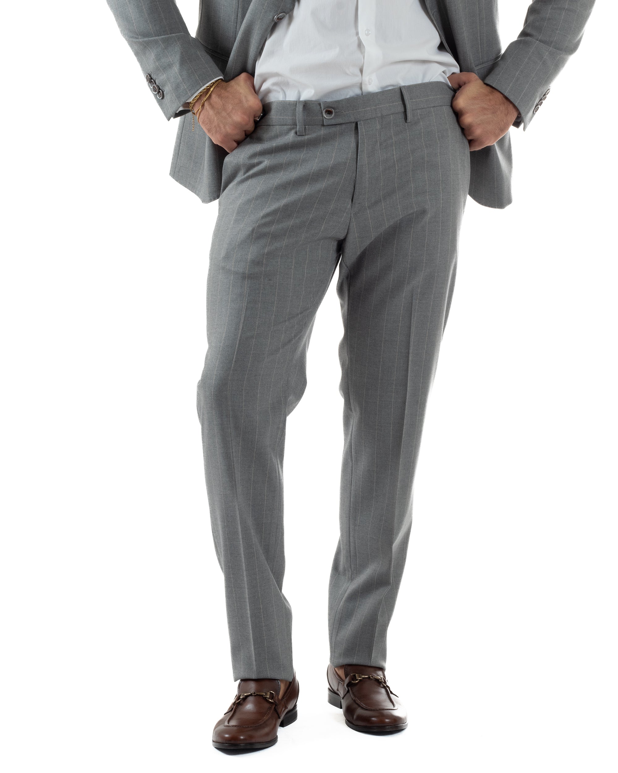 Abito Uomo Monopetto Gessato Sartoriale Rigato Grigio Over-D OC1F2W5A03