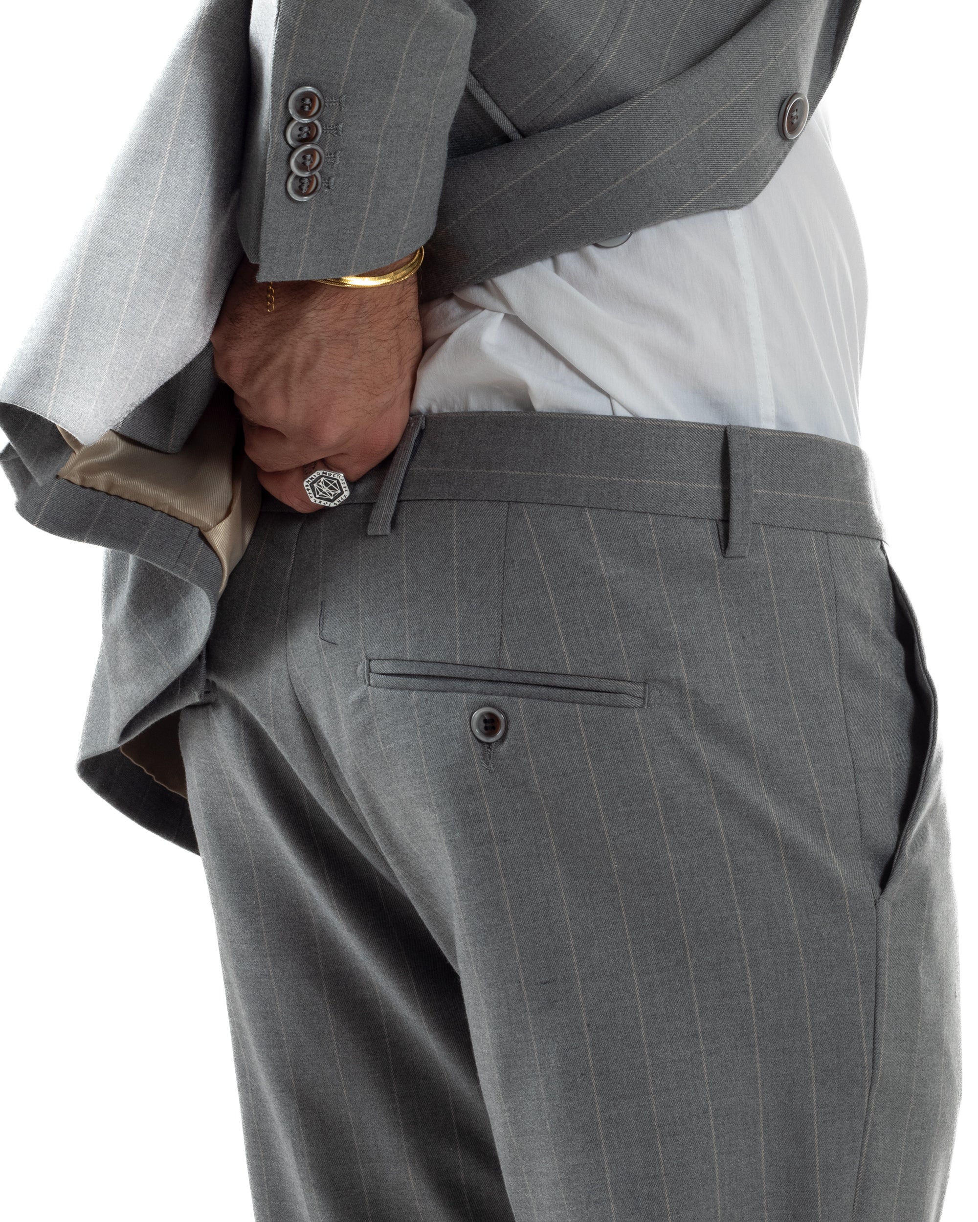 Abito Uomo Monopetto Gessato Sartoriale Rigato Grigio Over-D OC1F2W5A03