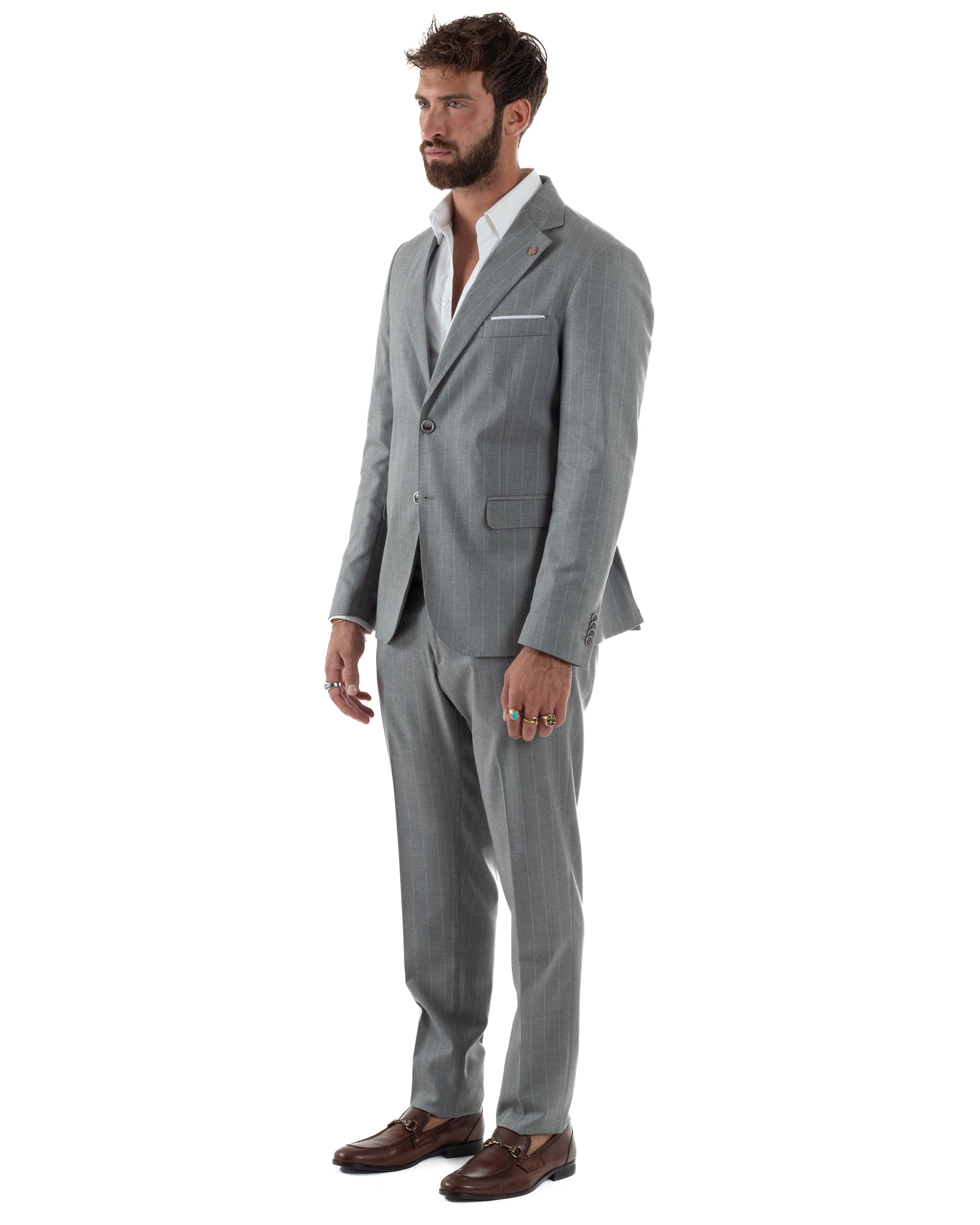 Abito Uomo Monopetto Gessato Sartoriale Rigato Grigio Over-D OC1F2W5A03