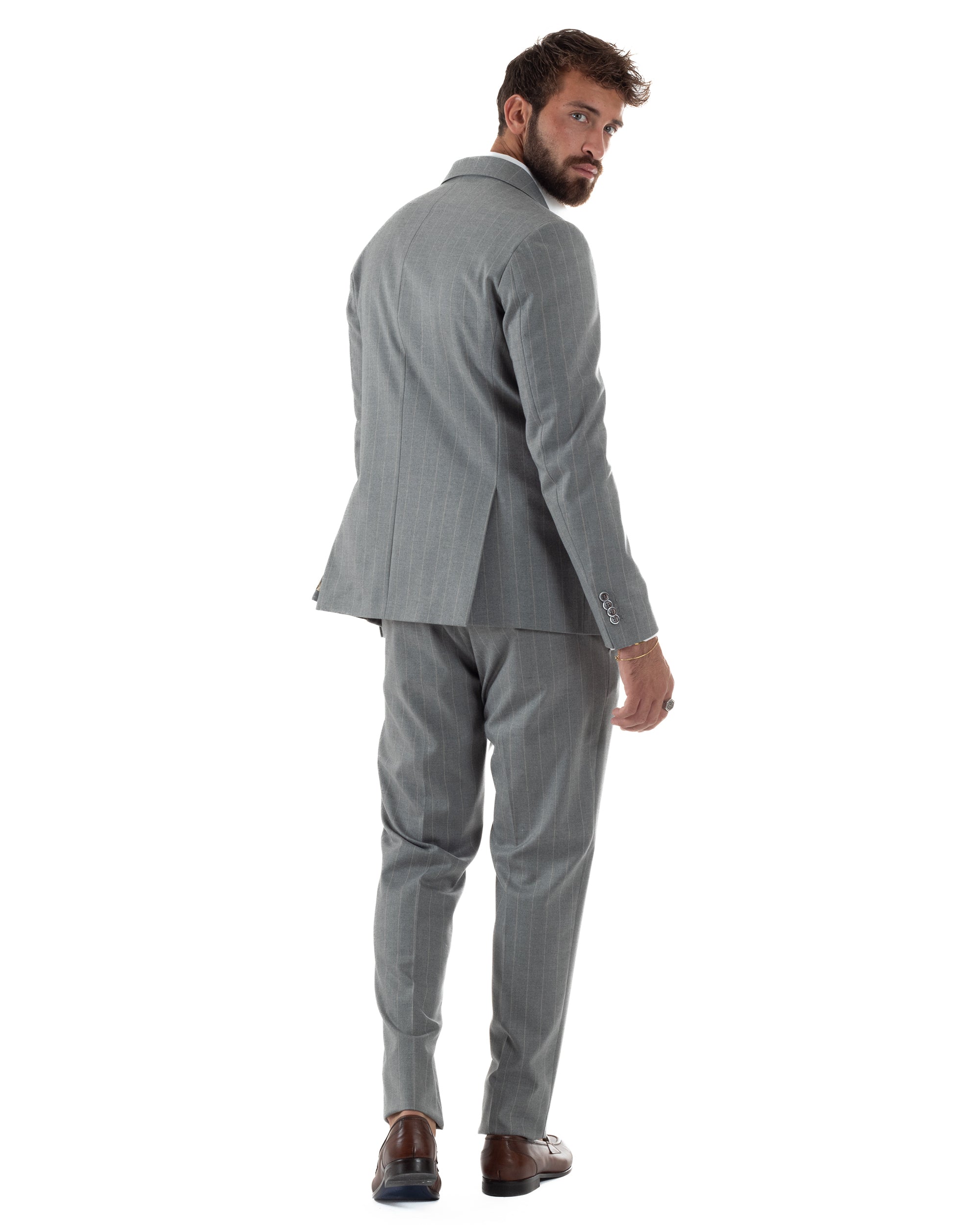 Abito Uomo Monopetto Gessato Sartoriale Rigato Grigio Over-D OC1F2W5A03